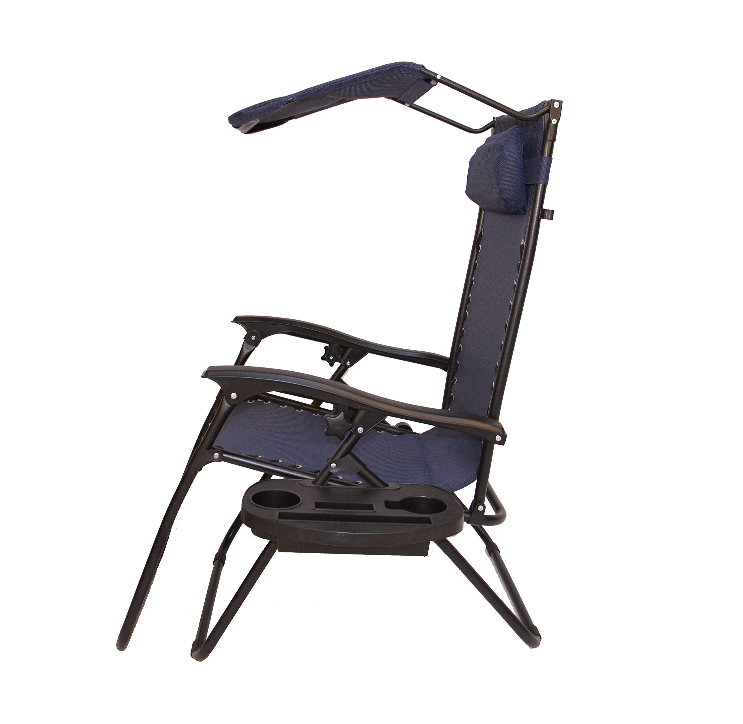 BTEXPERT Set of 2 Adjustable Steel Mesh Zero Gravity Lounge Chairs - Outdoor Patio Recliners for Beach, Yard & Garden with Pillow, Sunshade & Utility Tray - Blue with Canopy - Perfect for Poolside Relaxation, Backyard Lounging & Beach Vacations