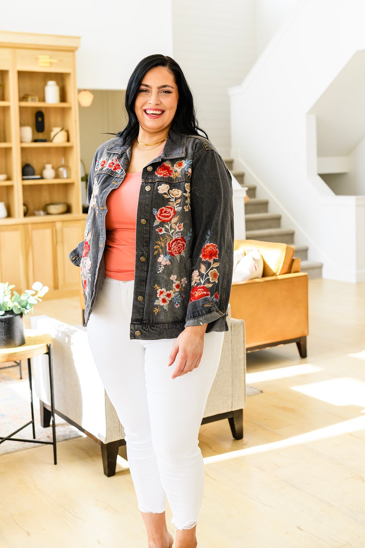 Stylish Floral Embroidered Denim Jacket for Women - Trendy Spring & Fall Outerwear for Casual Outings & Date Nights