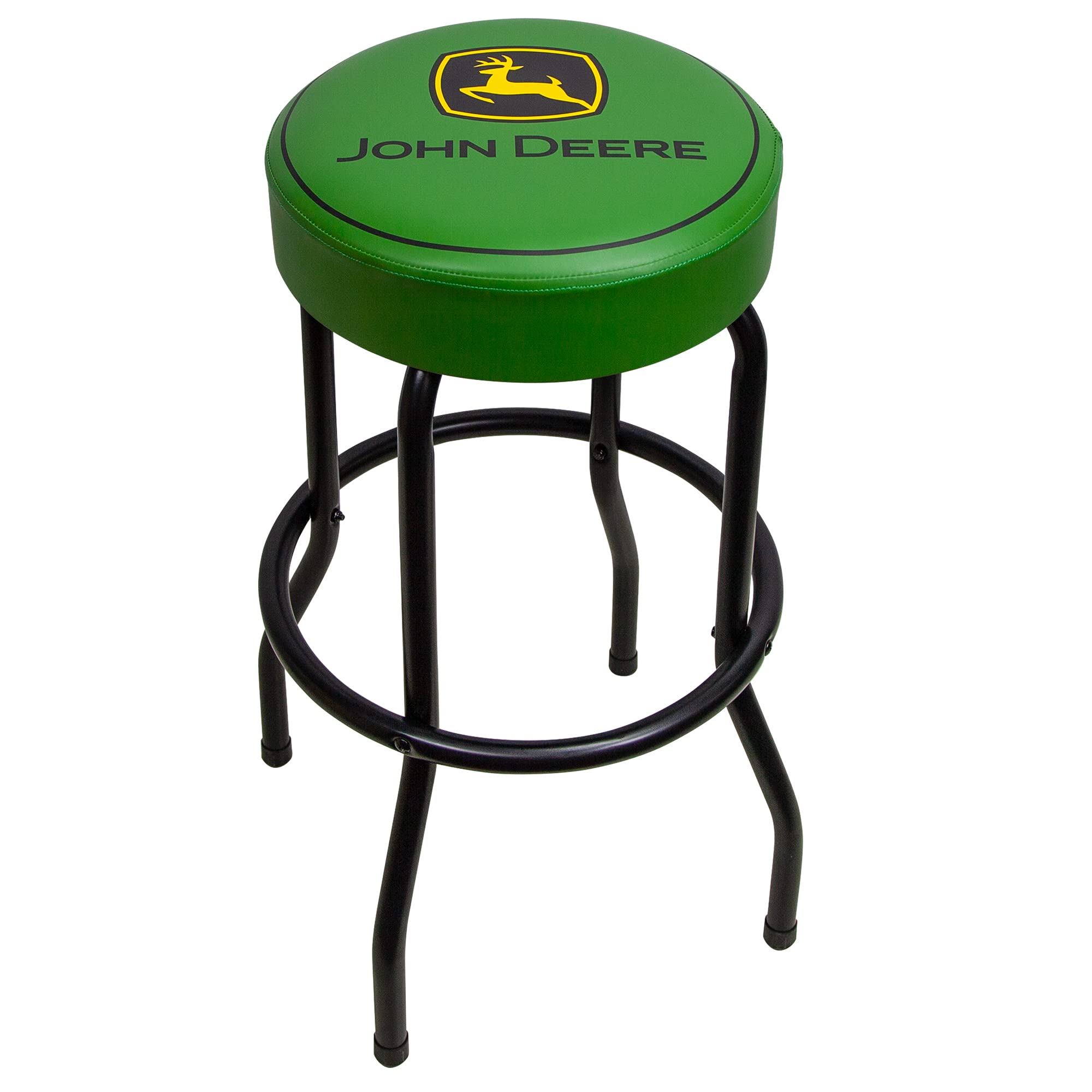 John Deere Logo Garage & Game Room Stool - Matte Green Top with Black Legs - Perfect for Man Cave, Workshop & Farmhouse Decor