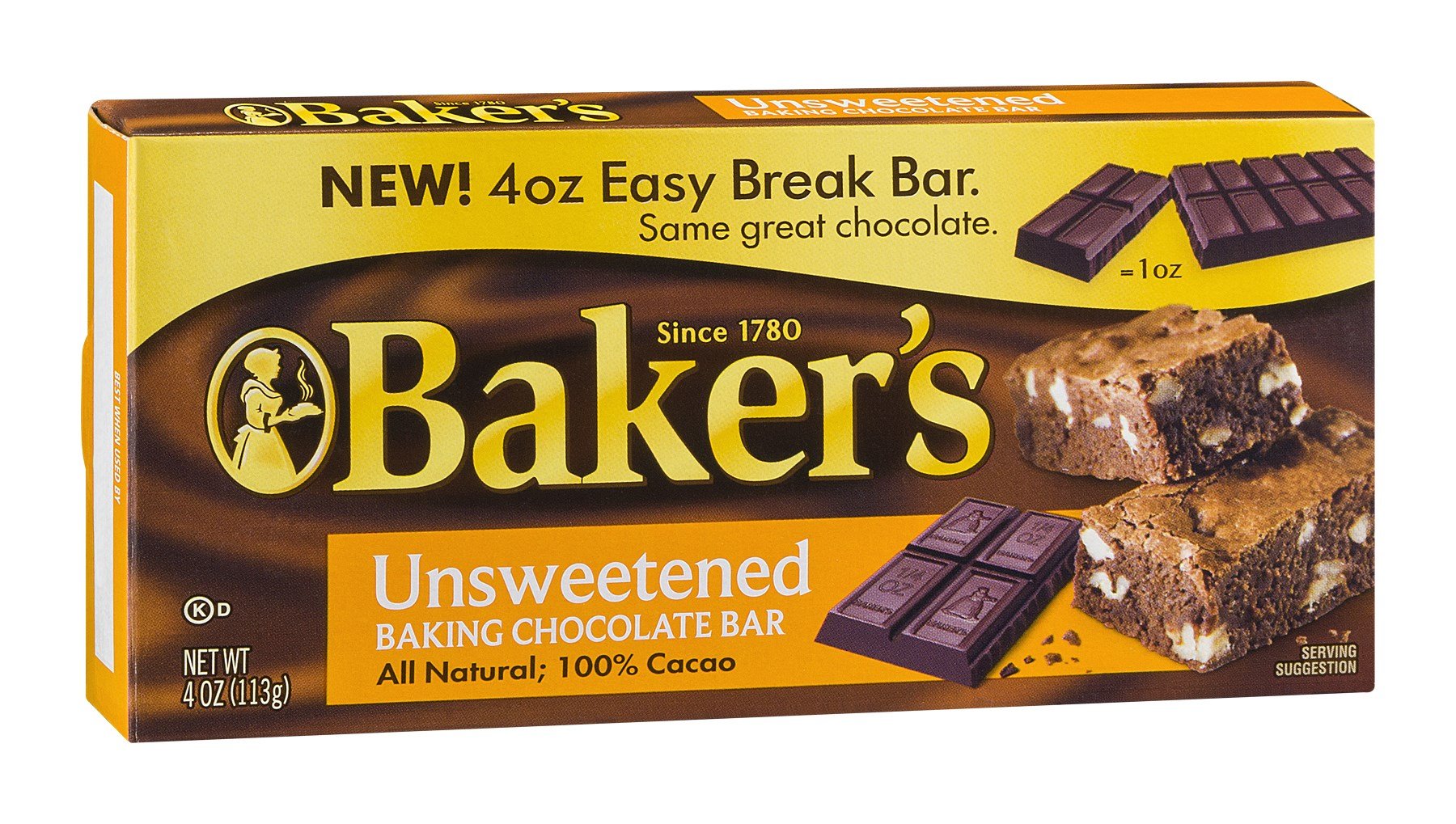 Baker's Unsweetened Chocolate Baking Bar 4 OZ (Pack of 24) - Premium Baking Chocolate for Cakes, Cookies & Desserts - 100% Pure Chocolate for Professional & Home Bakers