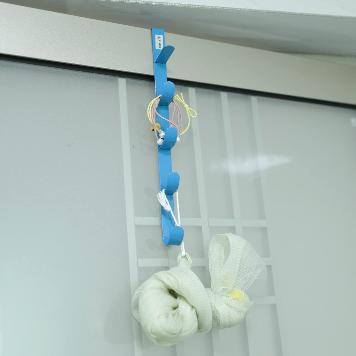 Kuber Industries 5-Tier Over The Door Hanger - Space Saving Clothes Organizer & Towel Rack with Sturdy Iron Spray Coating | Easy to Install & Adjustable | Perfect for Bathroom, Bedroom, Closet & Laundry Room Organization (Blue, Model ZT-3115B)