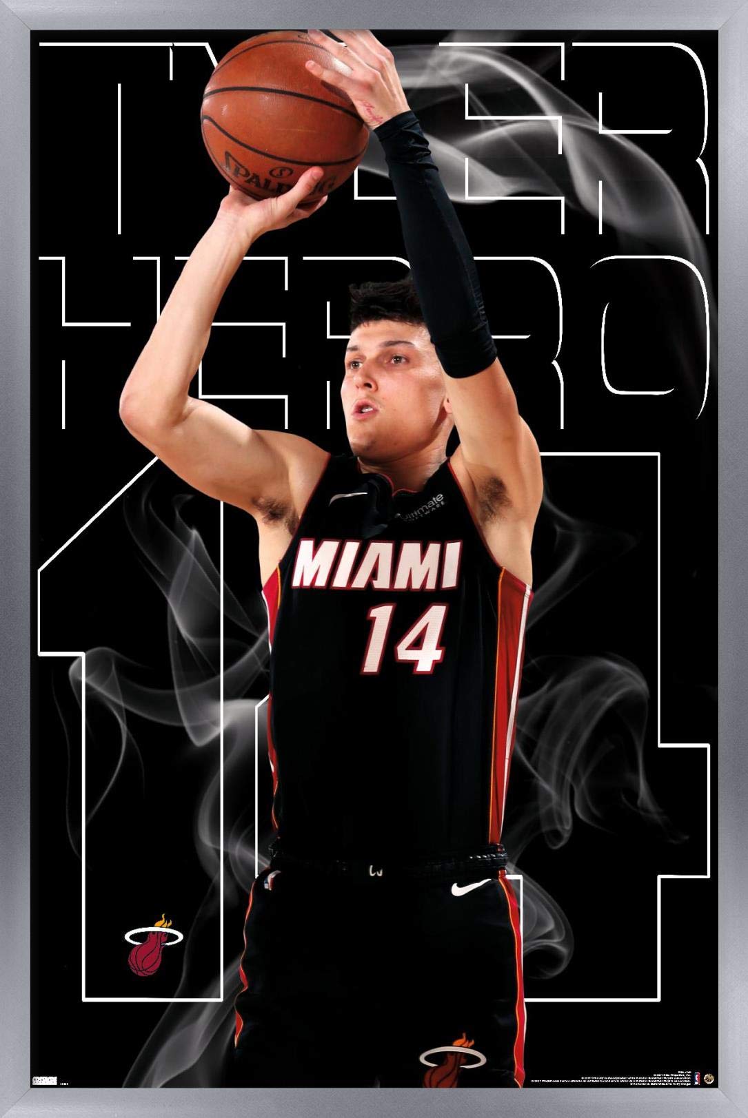 NBA Miami Heat Tyler Herro 20 Wall Poster - 34L x 22.4W Silver Framed Version | Premium Basketball Decor for Home, Office & Game Room