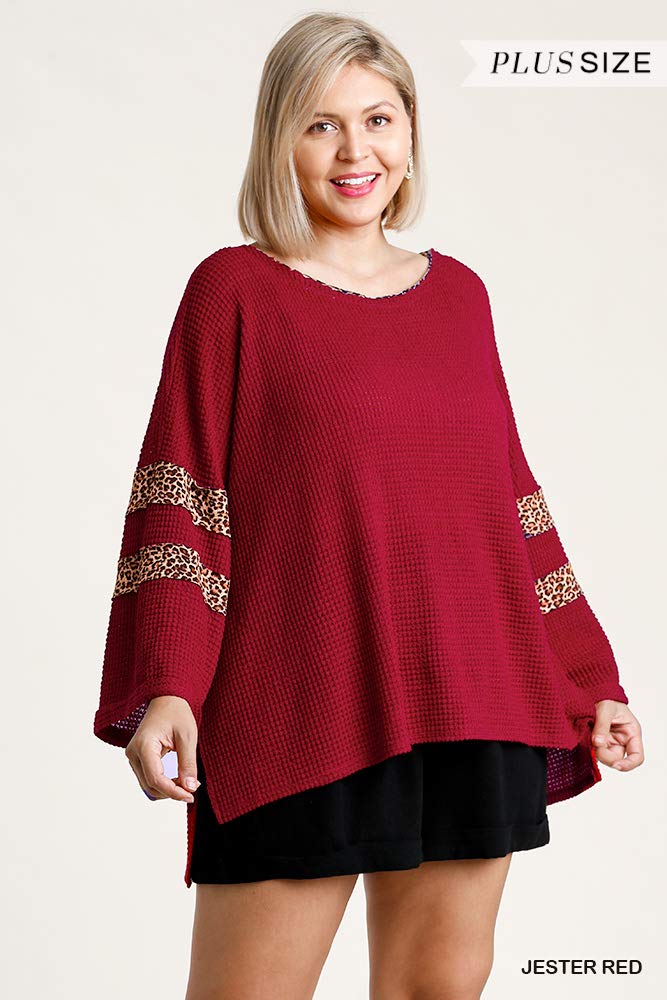 Umgee Women's Animal Print Waffle Knit Top | Stylish Long Sleeve Blouse for Casual Wear & Fall Fashion | Perfect for Office, Date Night & Weekend Outfits