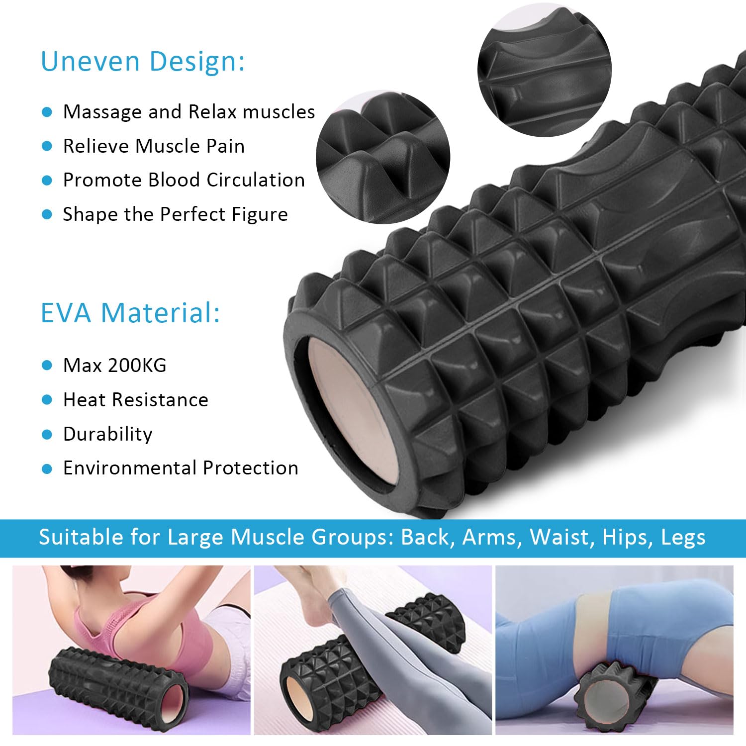 Premium 5-in-1 Foam Roller Set - High Density Muscle Massage Roller with Yoga Roller Stick, Massage Ball & Resistance Bands for Deep Tissue Pain Relief - Perfect for Back, Legs & Full Body Recovery - Ideal for Yoga, Gym Workouts & Post-Exercise Recovery (Black)