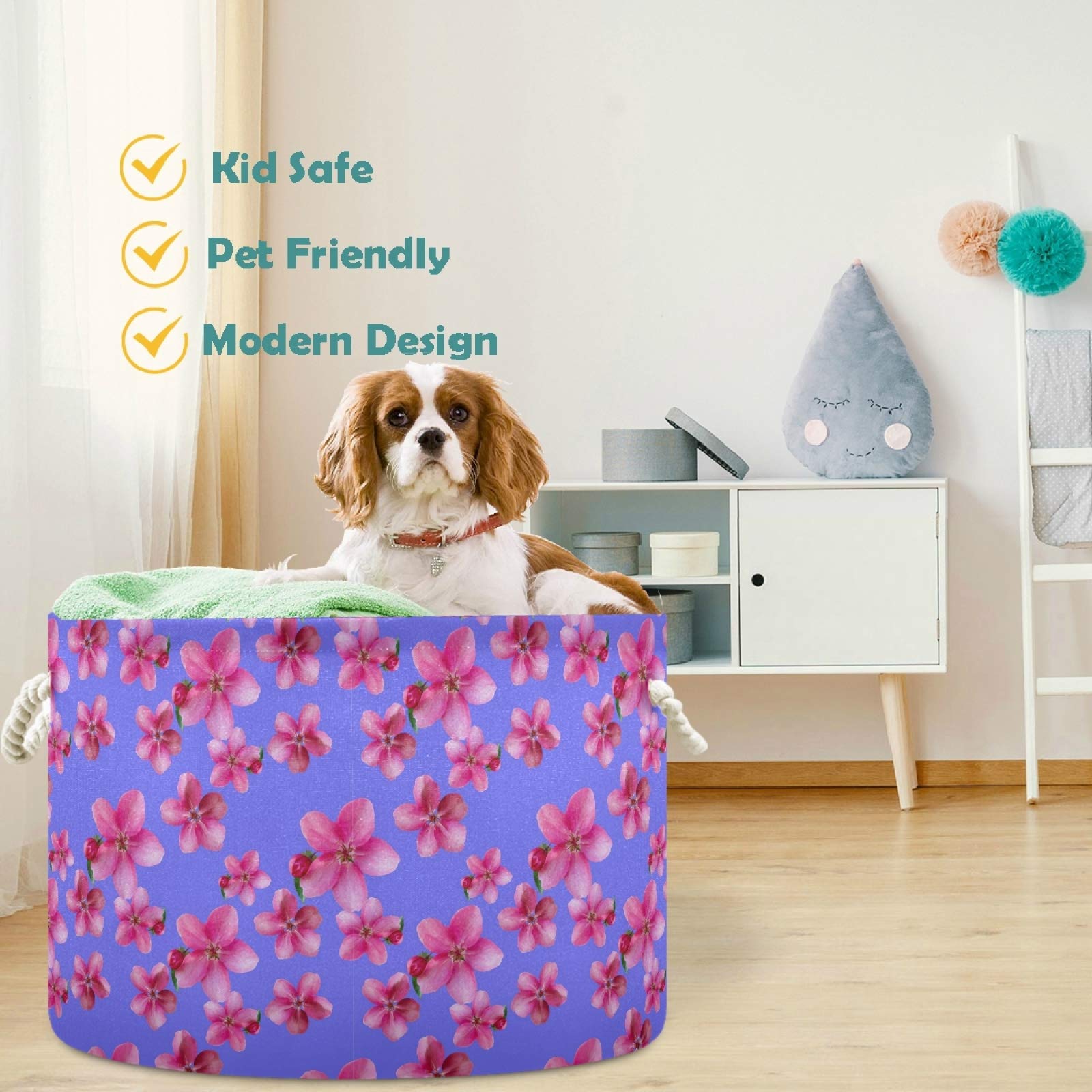 Visesunny Red Cherry Blossom Floral Laundry Basket - Collapsible Fabric Storage Bin for Clothes, Toys & Organizing | Perfect for Bathroom, Bedroom, Nursery, Closet & Office | Space-Saving Home Decor Solution