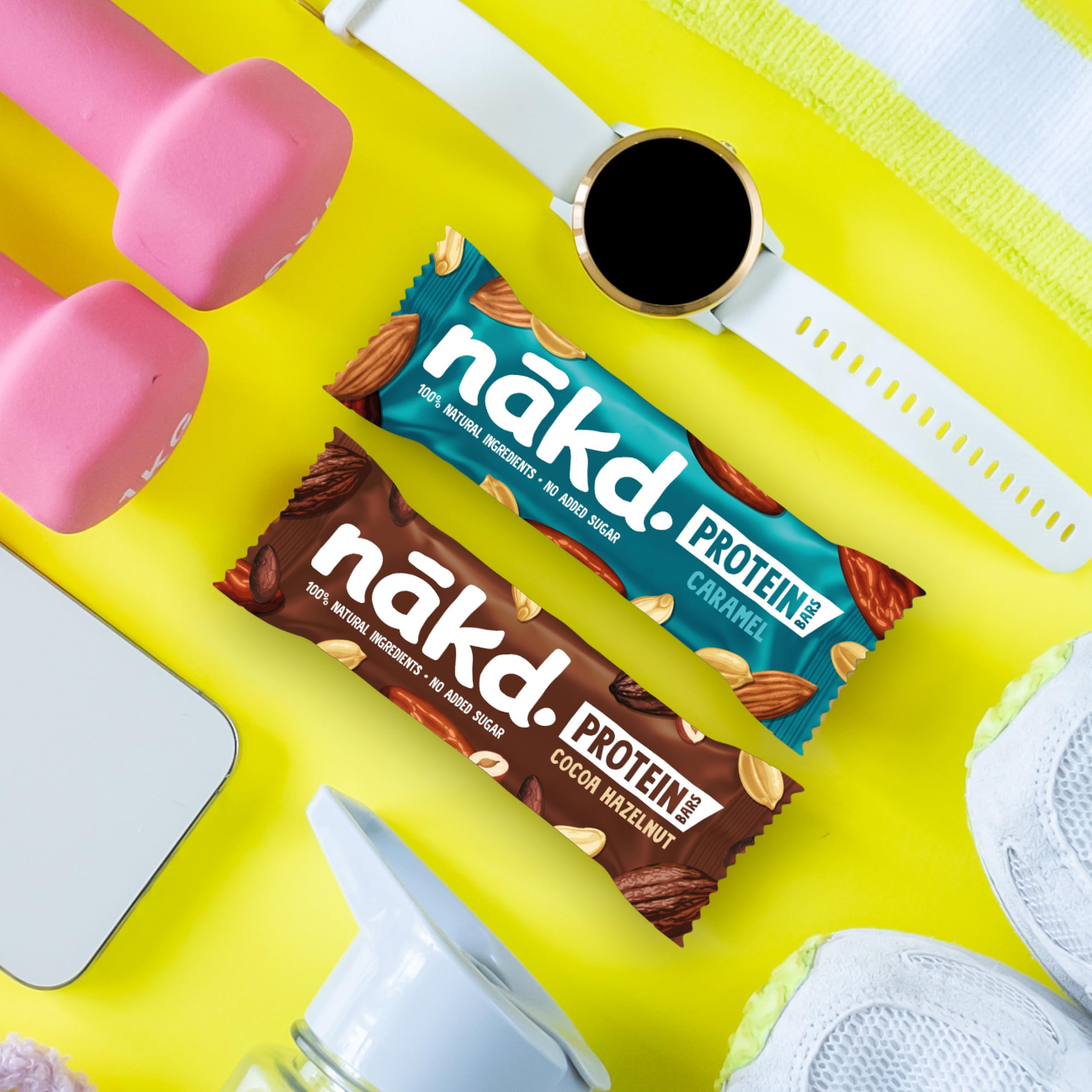 Nākd. Protein Caramel Bar | Plant-Based Protein Snack | 7g Vegan Protein | 100% Natural Ingredients | No Added Sugar | Vegan & Gluten-Free | 16 x 45g (720g Pack) | Perfect for Post-Workout, Hiking & Healthy On-the-Go Snacking