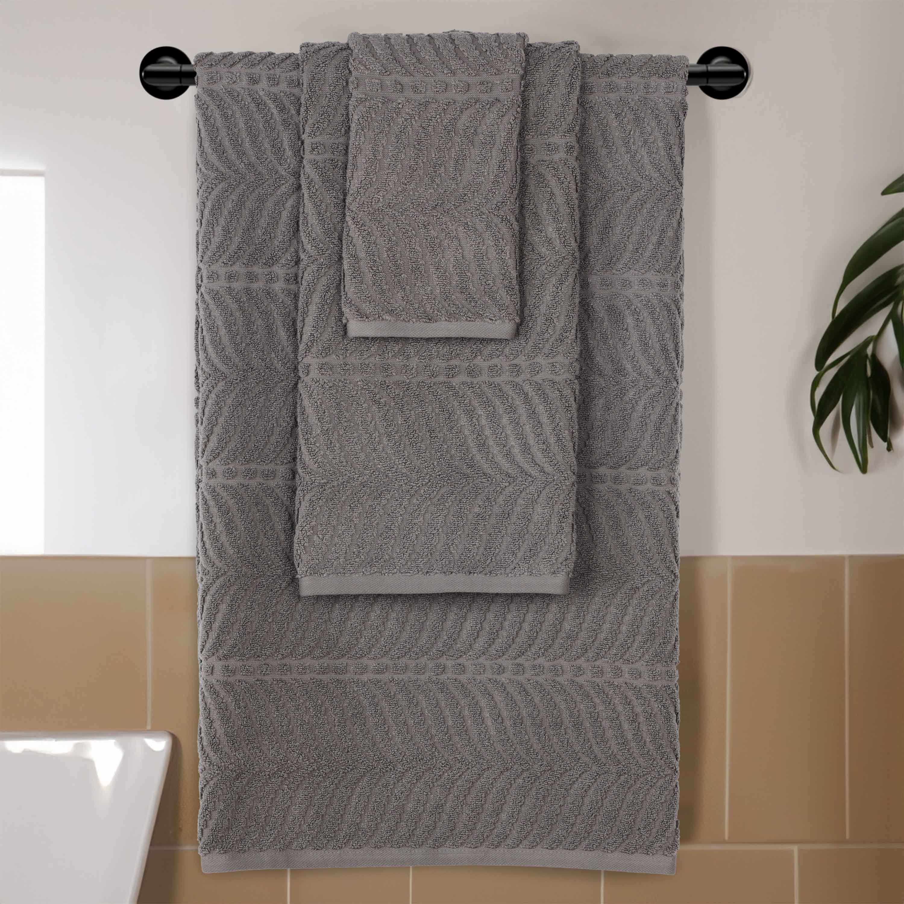 Premium Zero Twist Cotton Jacquard Towel Set - 3 Piece Luxury Bath Towels with Elegant Chevron Pattern for Spa, Bathroom & Guest Use