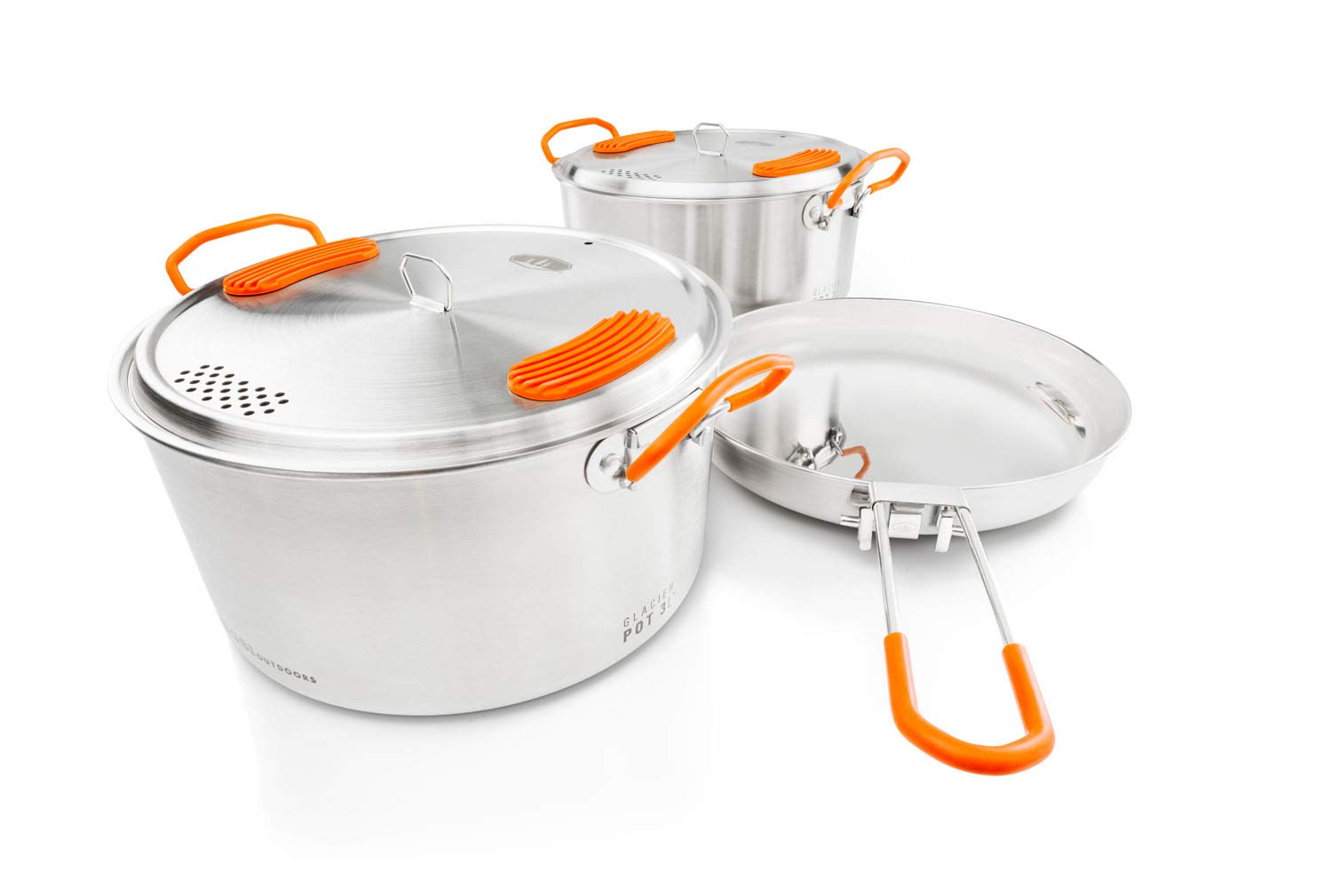 GSI Outdoors Stainless Steel Camping Cookware Set - 3 Piece Compact Cookset for Backpacking, Hiking & Outdoor Adventures
