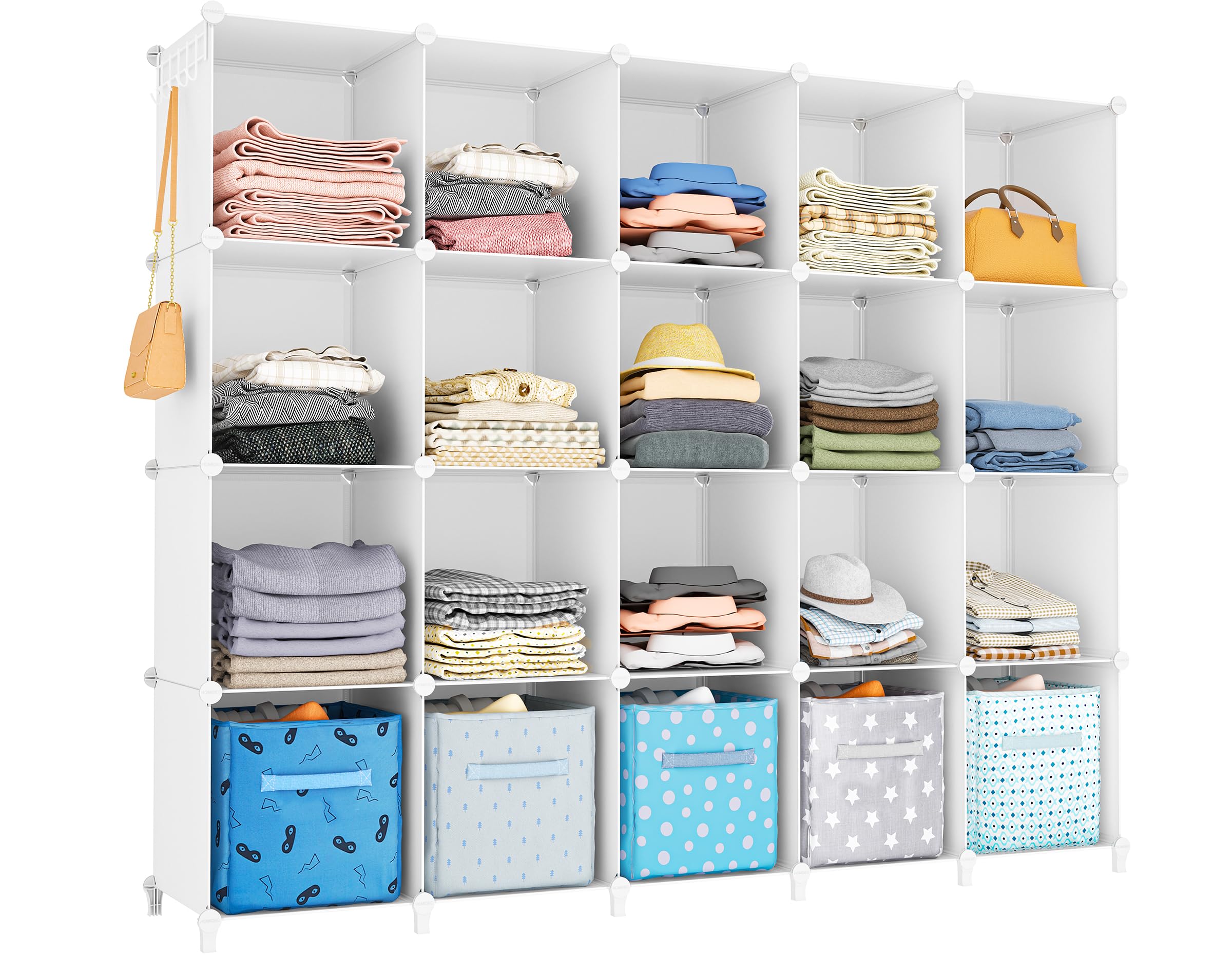 HOMIDEC 20-Cube Storage Shelf Organizer - 11.8x11.8x11.8 Inch Multifunctional Bookshelf with Metal Hammer for Kids Room, Closet, Bedroom, Bathroom - Perfect for Toy Storage, Book Display & Home Organization