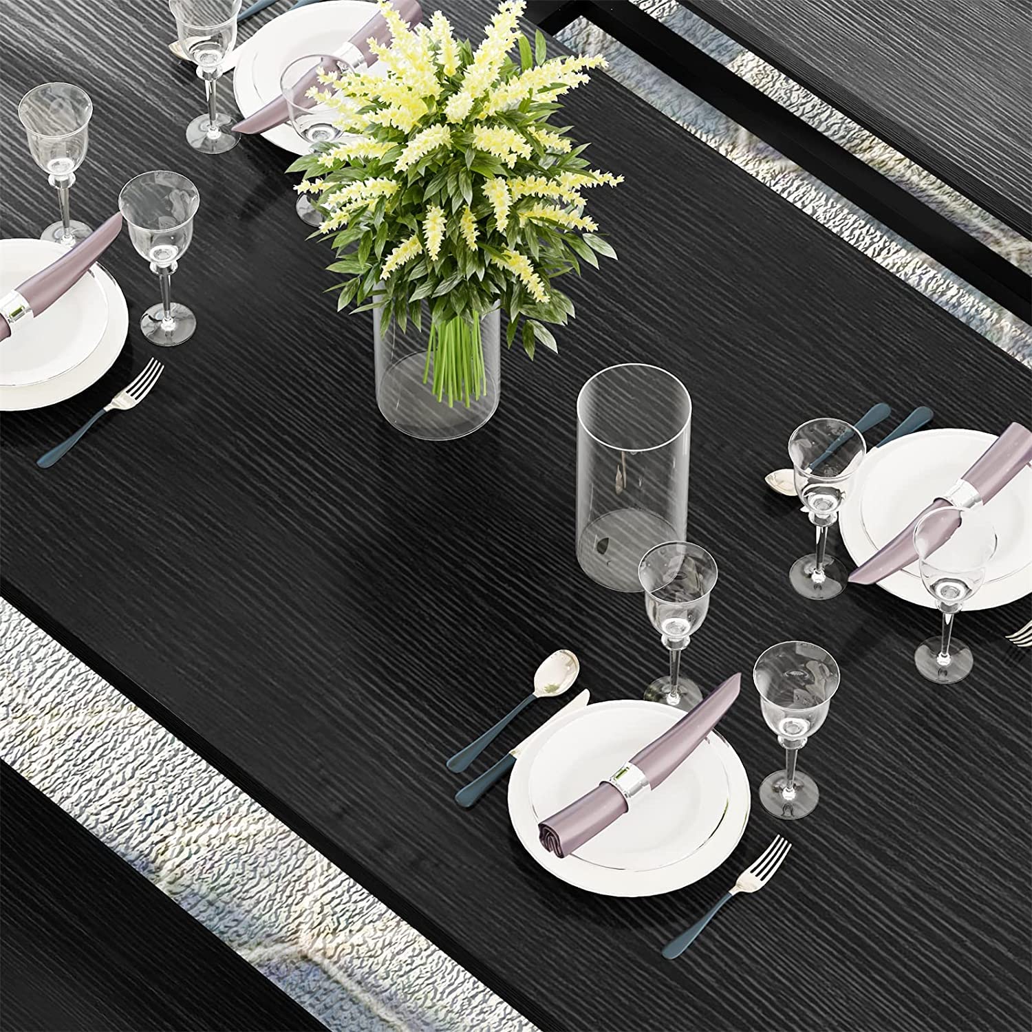Farmhouse Dining Table Set with 2 Benches - Solid Wood Kitchen Table and Chairs for 4-6 People, Black Breakfast Nook Set for Small Spaces - Perfect for Family Meals, Entertaining Guests & Cozy Dining