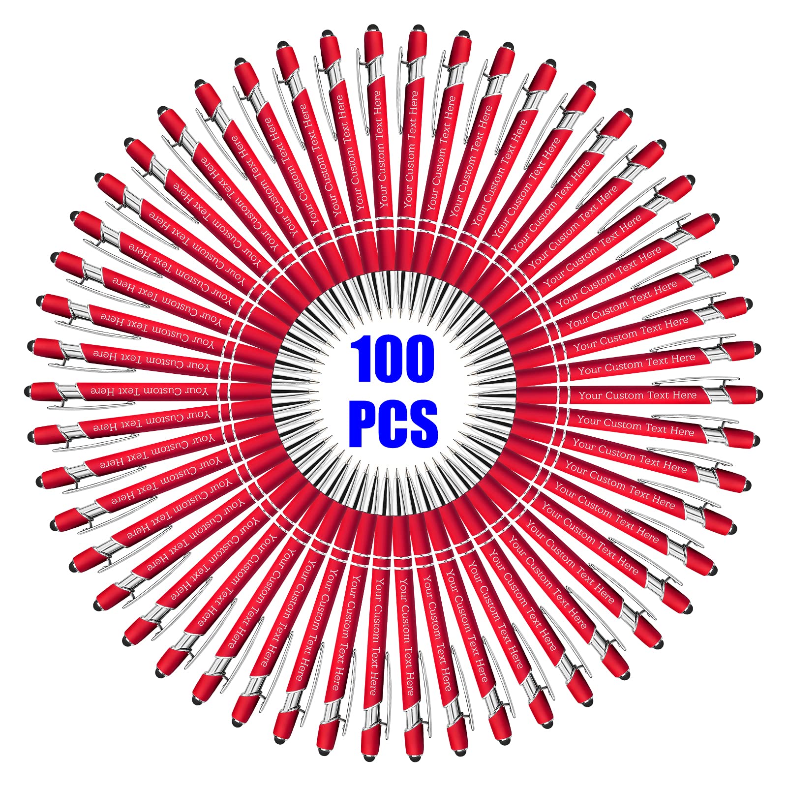 100 Pcs Personalized Custom Pens Bulk - Free Engraving with Name/Message - Custom Ballpoint Pens & Stylus for Business, Office, Graduation Gifts - Ideal for Men, Women, Christmas & Birthday Presents (Red) - Perfect for Corporate Events, Promotions, Weddings & School Supplies