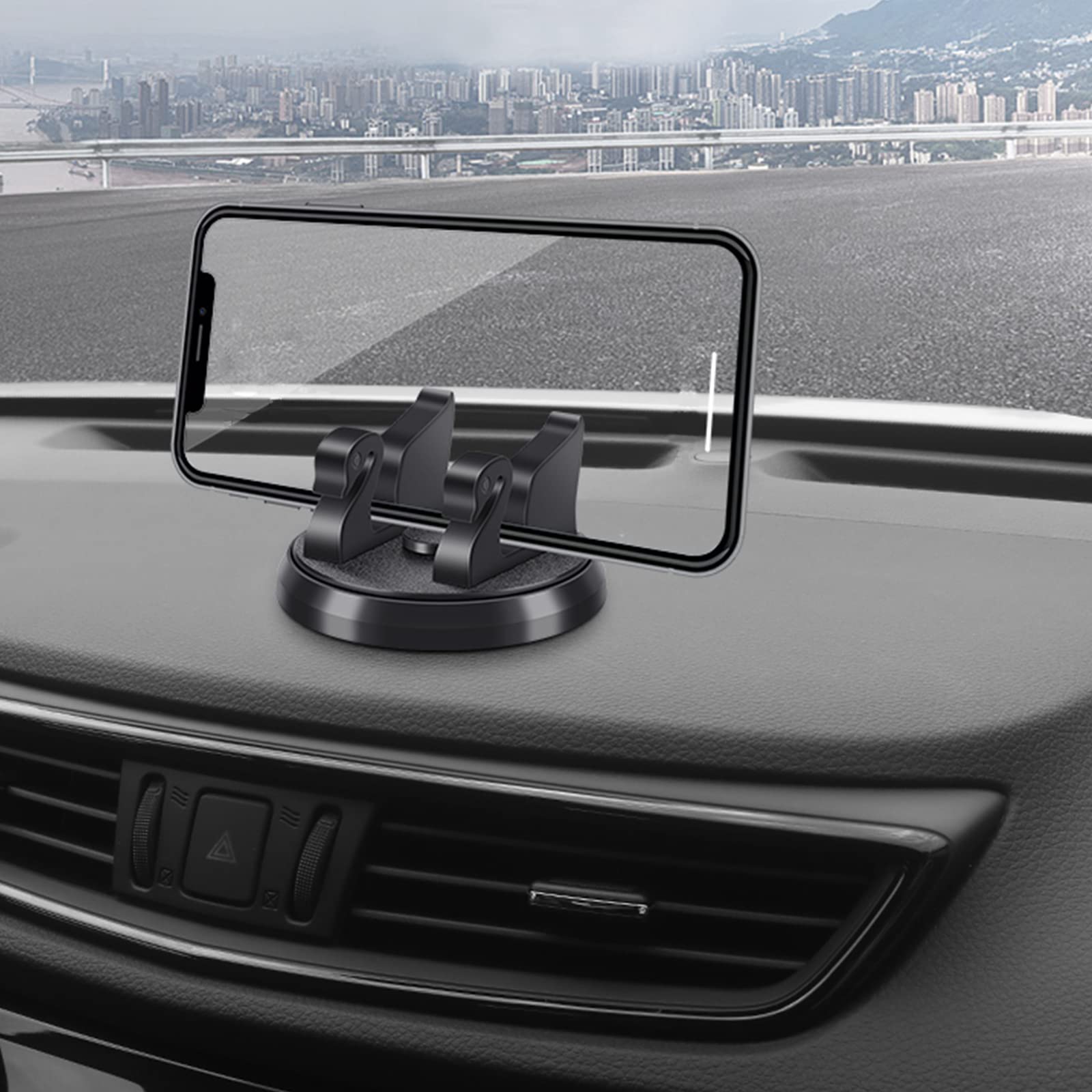 360° Rotating Car Phone Mount - Universal Dashboard Phone Holder for iPhone, Samsung & Android Smartphones - Adjustable Vertical/Horizontal View for Safe Driving - Perfect for GPS Navigation & Hands-Free Calls (Black, 1-Pack)