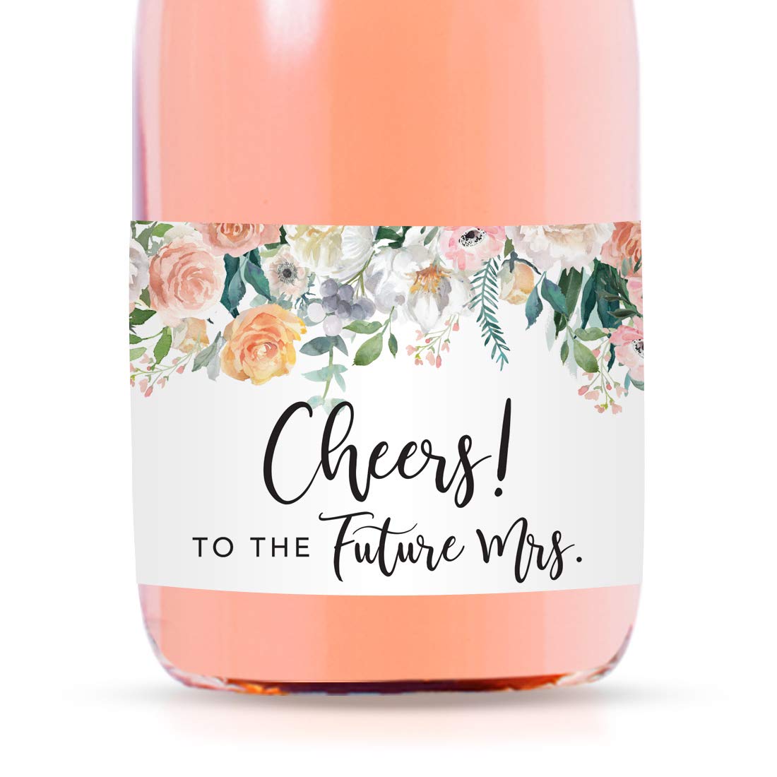 Mini Champagne Wine Bottle Labels - Cheers to The Future Mrs - Peach Coral Floral Roses Design - 20-Pack Bridal Shower & Bachelorette Party Stickers - Perfect for Wedding Celebrations, Girls' Night Out & Special Occasions