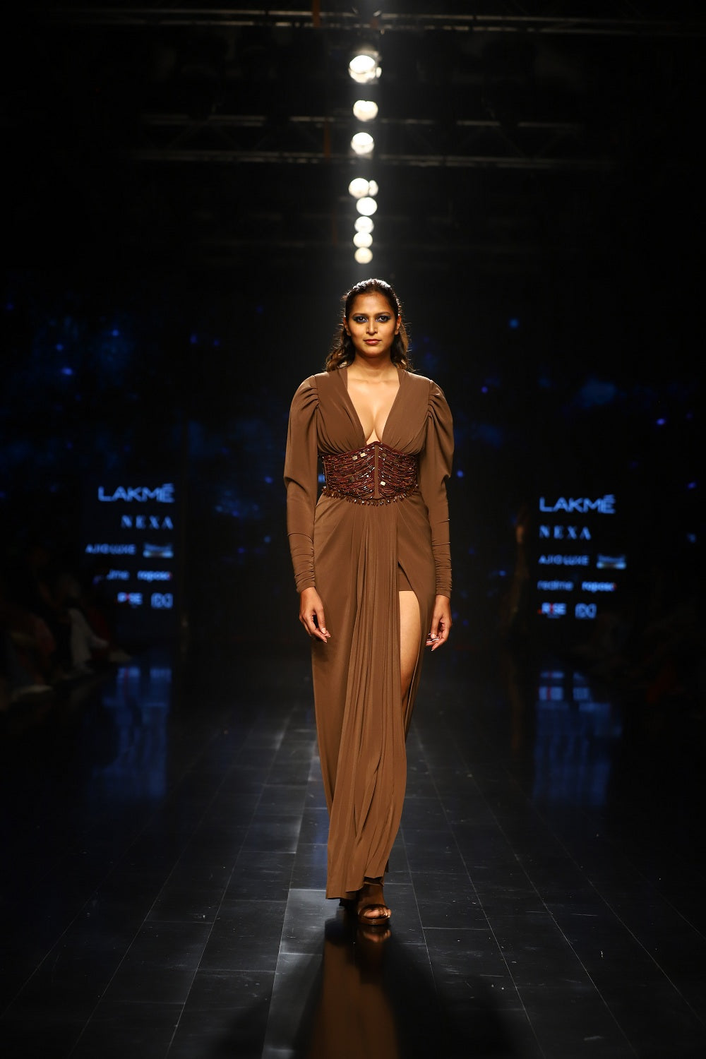 Elegant Dark Tan Dress with High Slit - Perfect for Evening Parties, Date Nights & Special Occasions