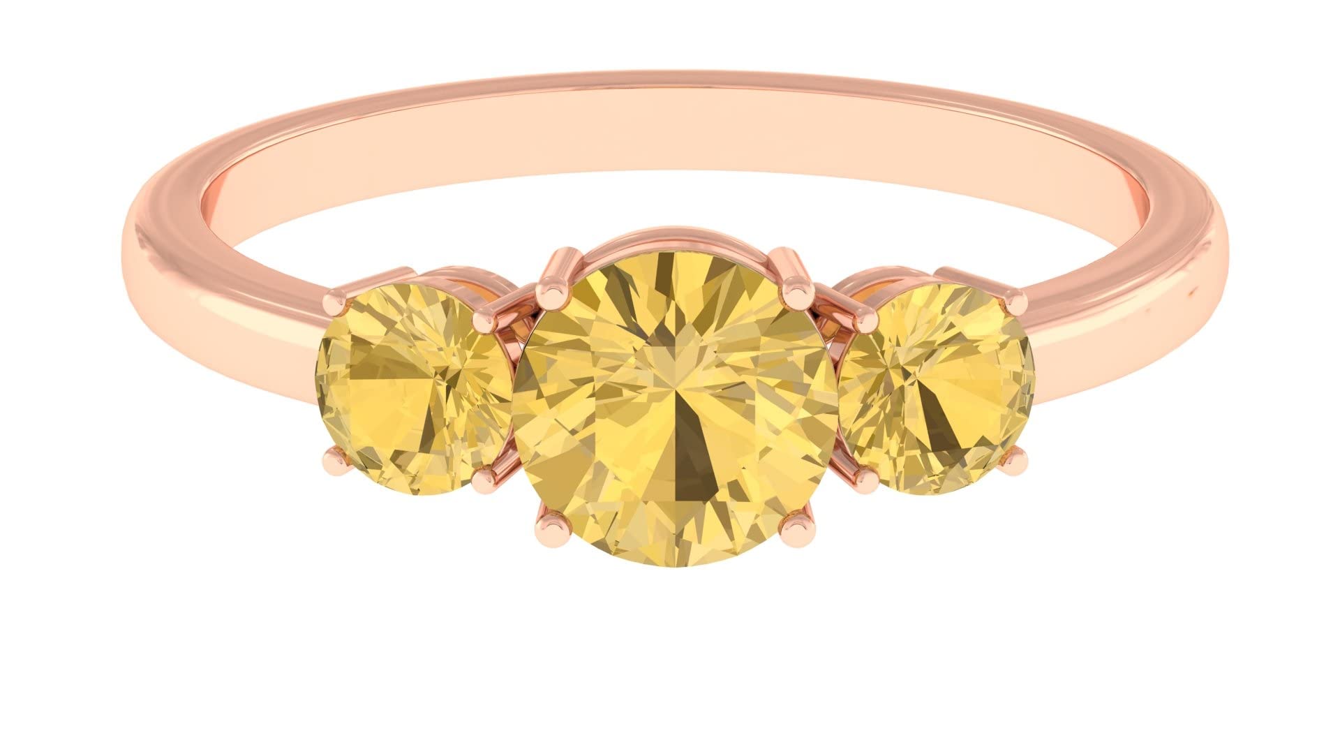 1.25 CT Citrine Three Stone Ring for Women - 14K Solid Gold Round Cut Past Present Future Ring | Elegant Jewelry Gift for Anniversary, Birthday & Special Occasions