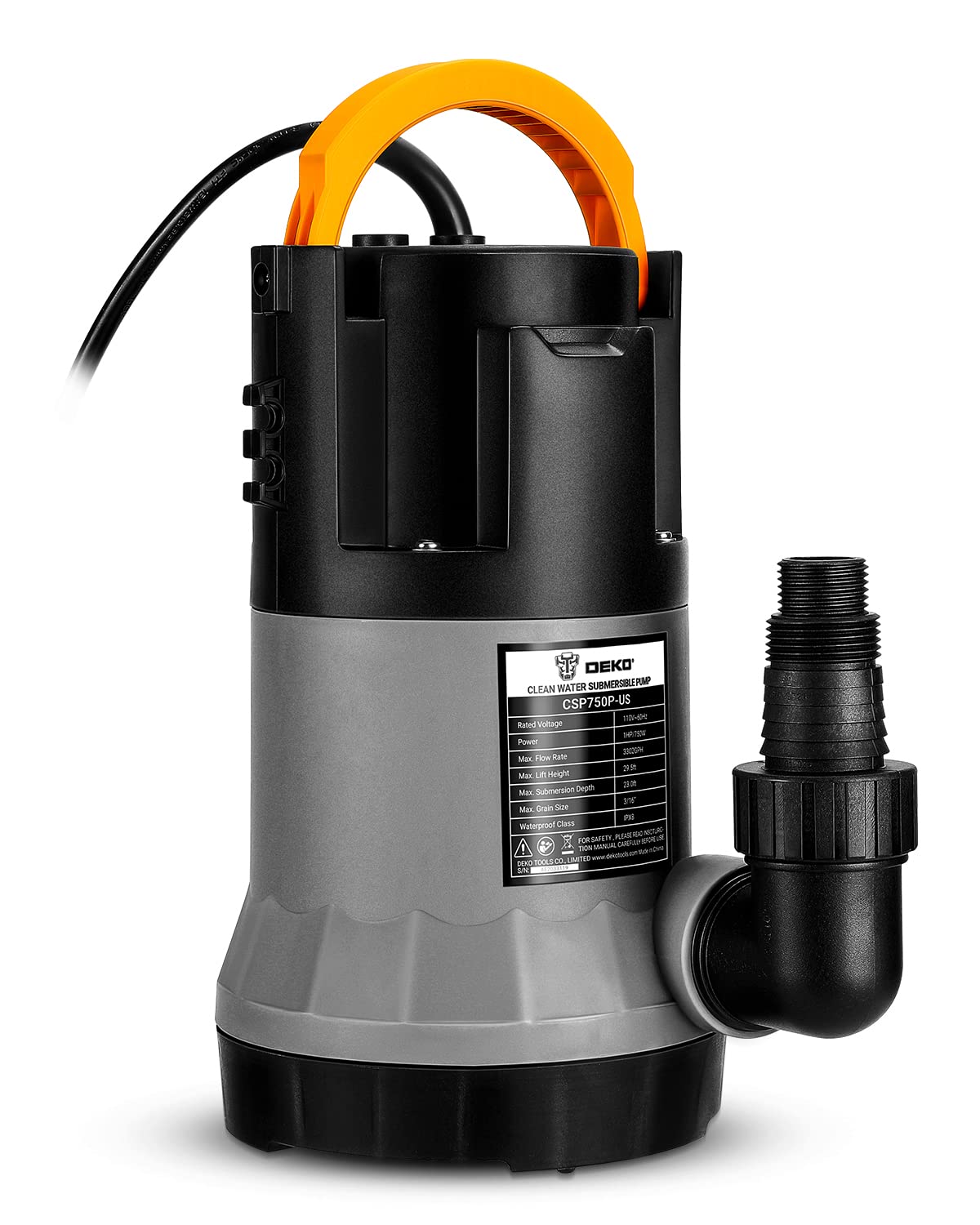 DEKOPRO 1HP Submersible Water Pump 3302GPH 750W - Portable Electric Utility Pump for Swimming Pools, Tubs, Garden Ponds - 16ft Power Cord - Ideal for Water Transfer, Drainage & Irrigation