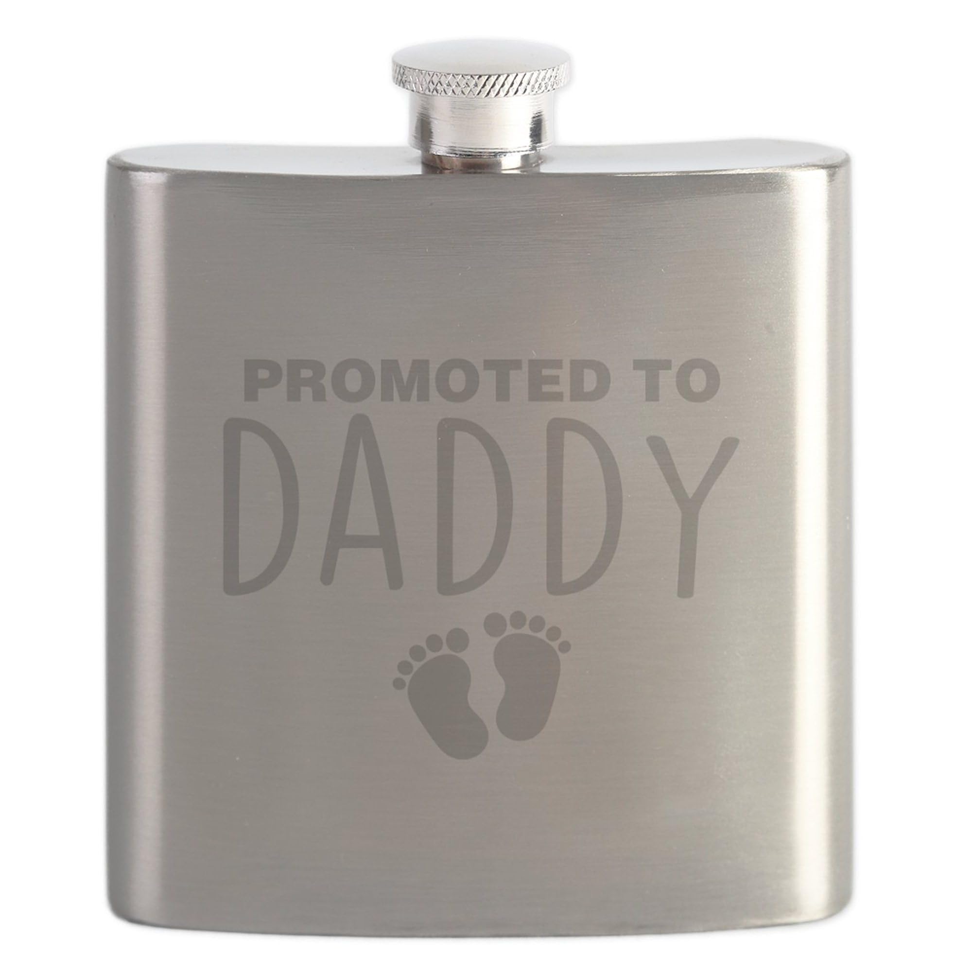 Promoted To Daddy 7 oz Stainless Steel Drinking Flask - Engraved Gift for New Dads, Father's Day, Baby Showers | Perfect for Whiskey, Bourbon & Outdoor Adventures