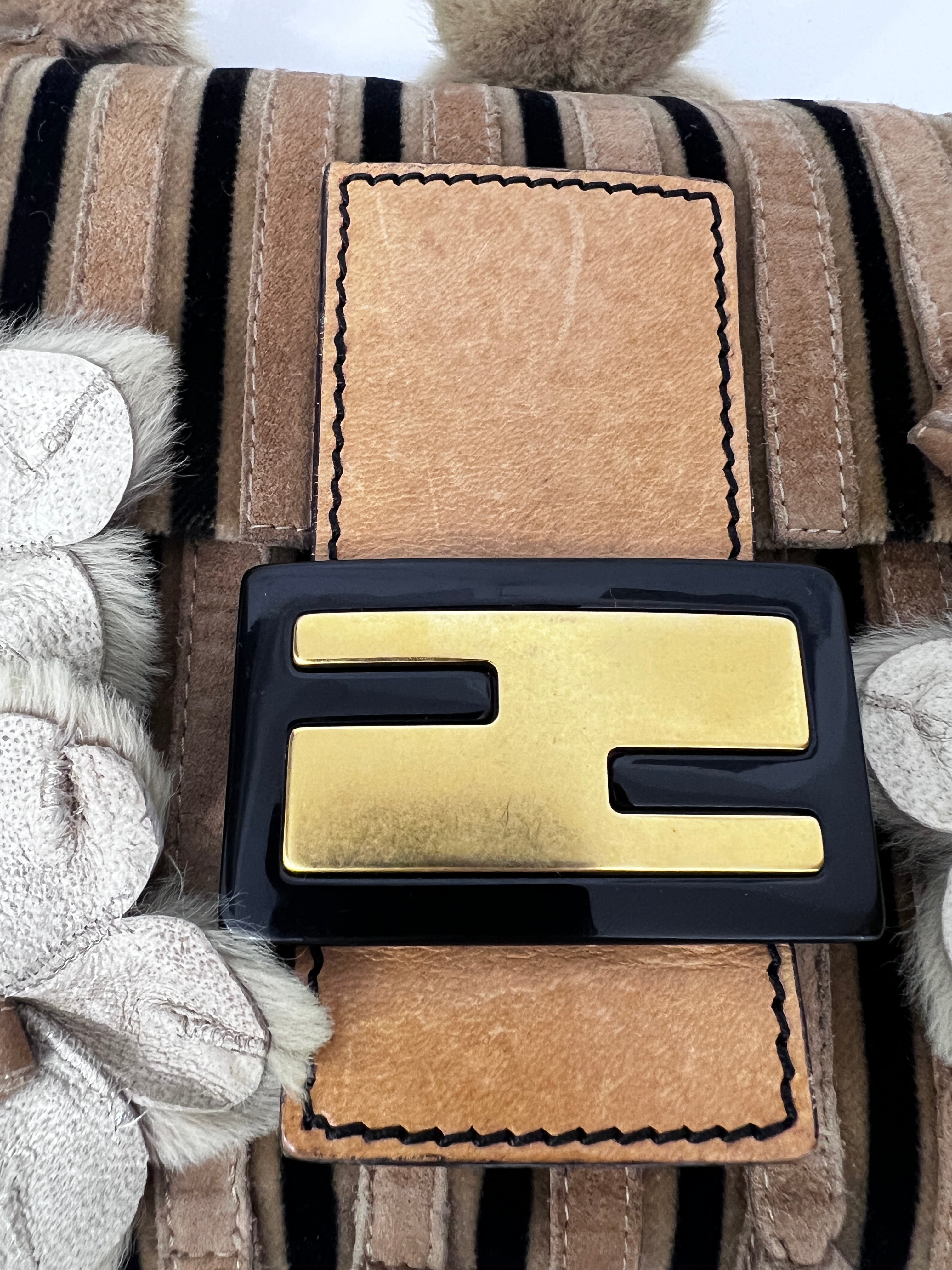 Fendi Velvet 3D Flowers Strip Baguette Bag - Luxury Designer Crossbody Purse for Women, Perfect for Parties, Weddings & Evening Events