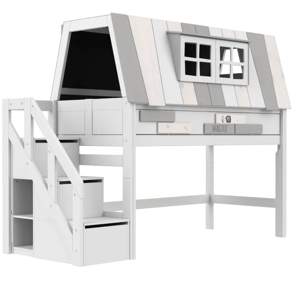 Mid Sleeper Bed 128cm with Playhouse Design - Kids Loft Bed with Study Area & Storage - Perfect for Small Bedrooms & Playrooms