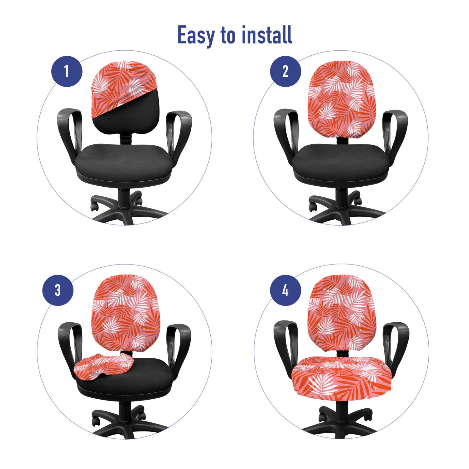 Ambesonne Exotic Office Chair Slipcover - Vibrant Tropical Palm Leaves Design, Hawaiian Style Stretch Fabric Cover in Pastel Pink Vermilion | Perfect for Home Office, Living Room & Tropical Themed Decor