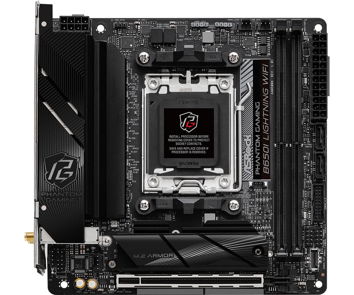 ASRock B650I Lightning WiFi Mini ITX Motherboard - AMD B650 Socket AM5, DDR5, PCIe 4.0, WiFi 6 - Perfect for Compact Gaming PC & Home Theater Builds