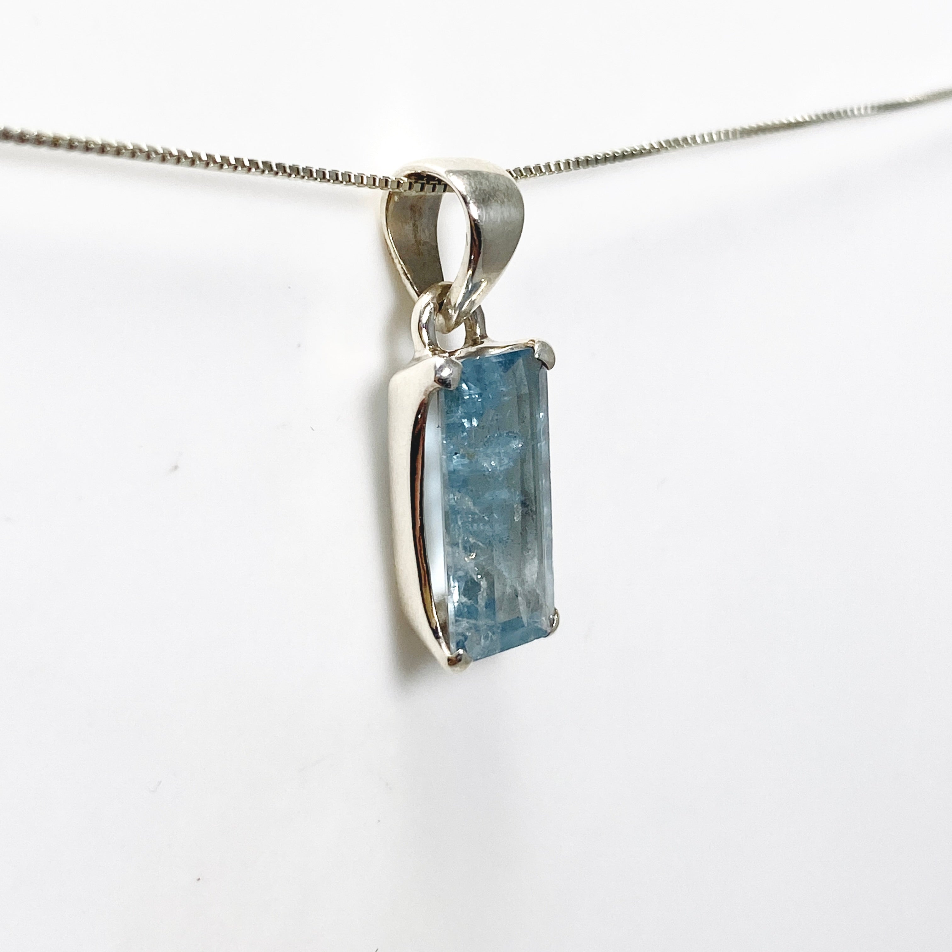 Natural Aquamarine Rectangular Faceted Pendant Necklace - PPGJ969 - Elegant Jewelry Gift for Women, Perfect for Weddings & Special Occasions