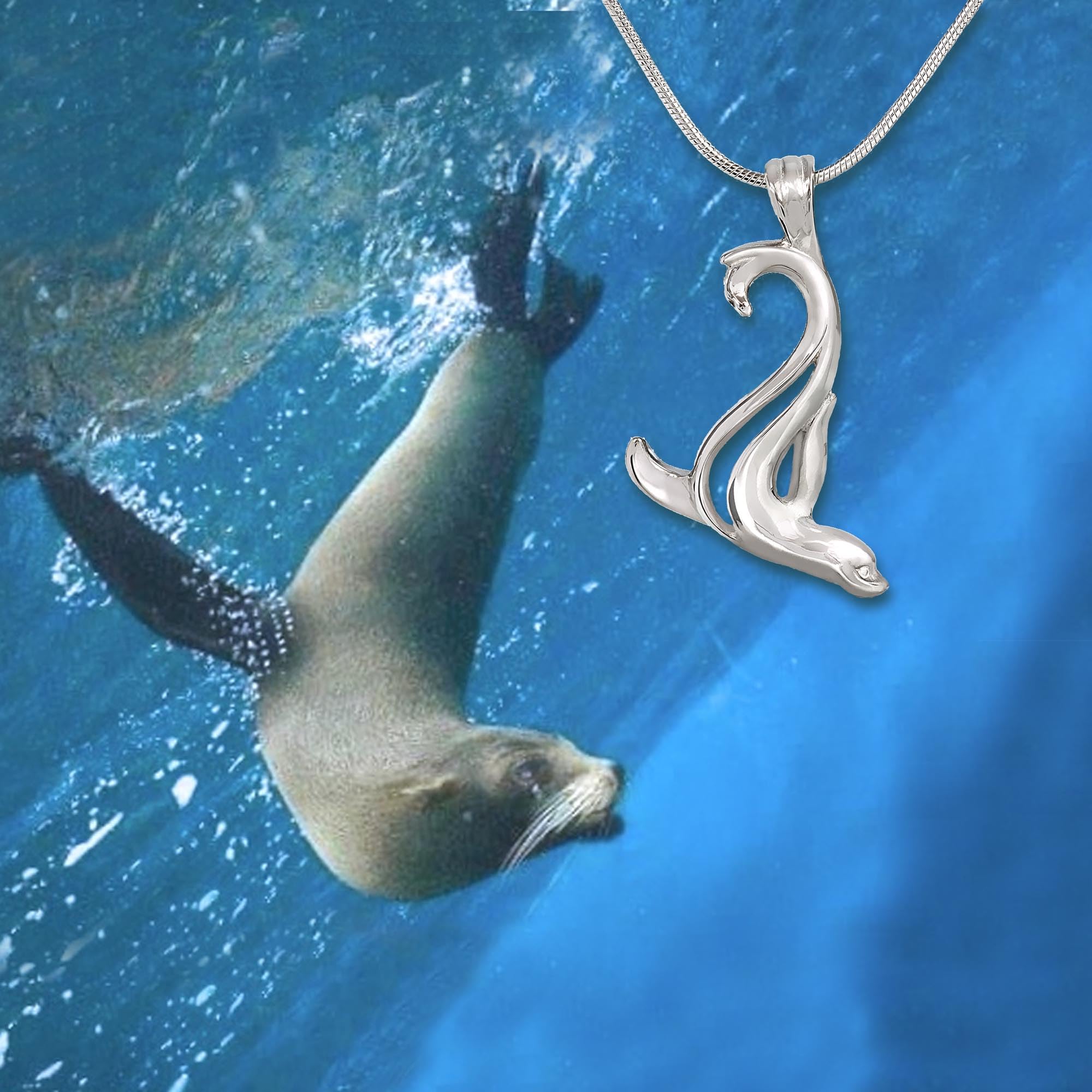 Sterling Silver Sea Lion Pendant Necklace for Women - Ocean Animal Jewelry, Beachy Charm Necklace, Unique Sea Life Gift for Ocean Lovers | Perfect for Beach Vacations, Birthday Gifts & Marine-Themed Parties