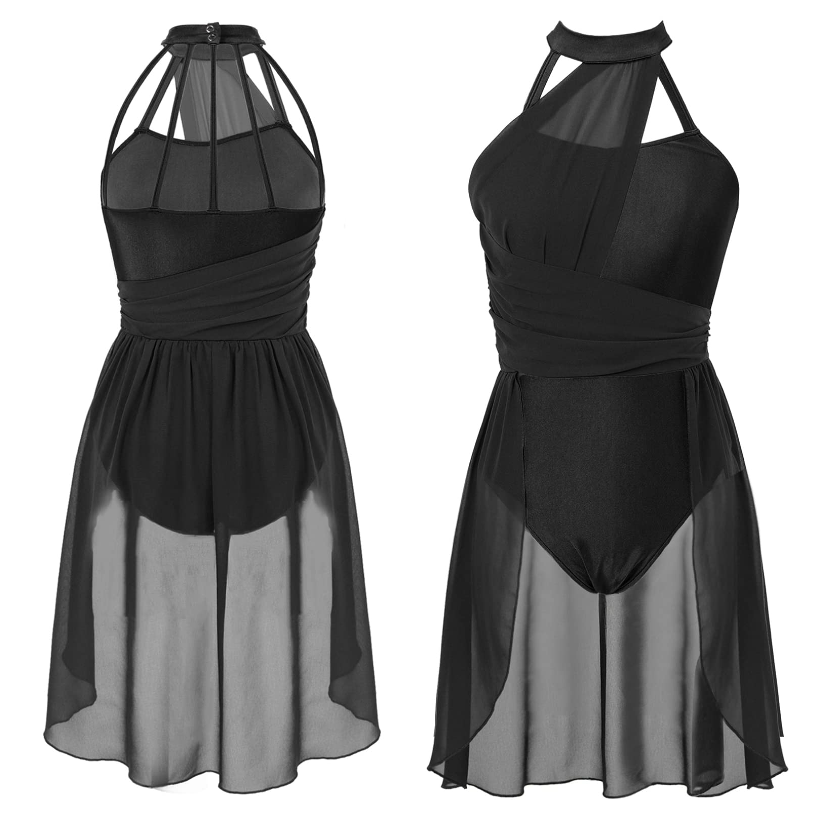 FEESHOW Women's Lyrical Ballet Dance Dress - Halter Neck Leotard for Contemporary & Modern Dance Performance - Perfect for Recitals, Competitions & Dance Classes
