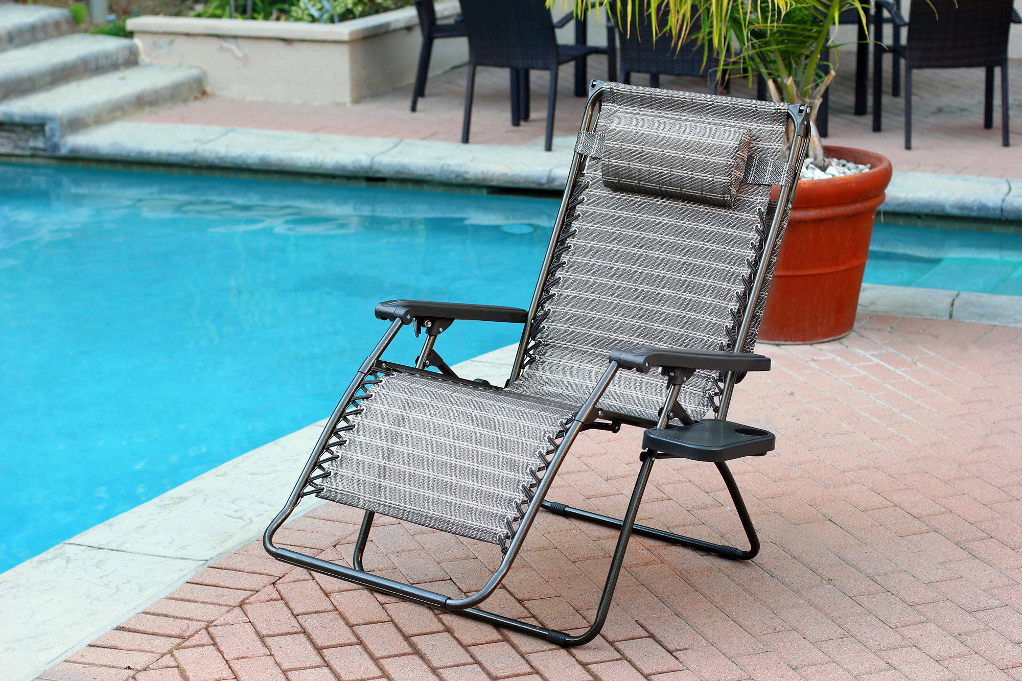 Premium Oversized Zero Gravity Recliner Chair with Adjustable Sunshade & Built-in Drink Holder - Heavy Duty Outdoor Patio Lounge Chair for Relaxing, Camping, and Backyard Comfort (Black & Tan)