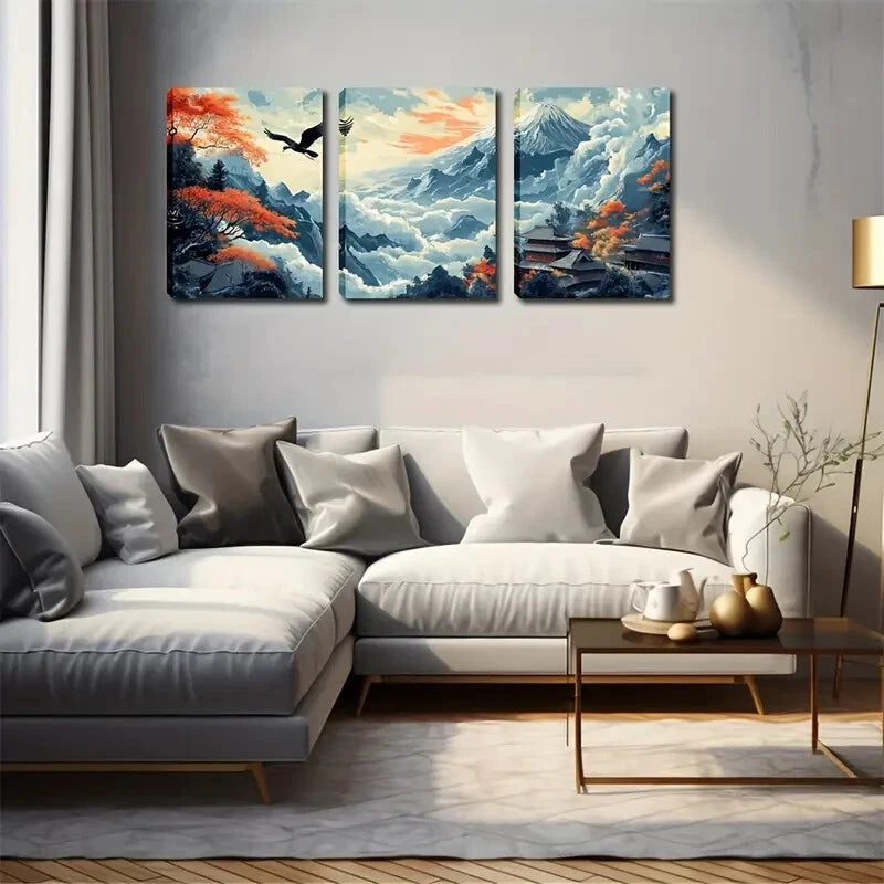 3-Piece Red Foliage Mountain Landscape Wall Art Set - Framed Canvas Prints 40x60cm - High Quality Australian Made Wall Decor - Perfect for Living Room, Bedroom & Office Decor