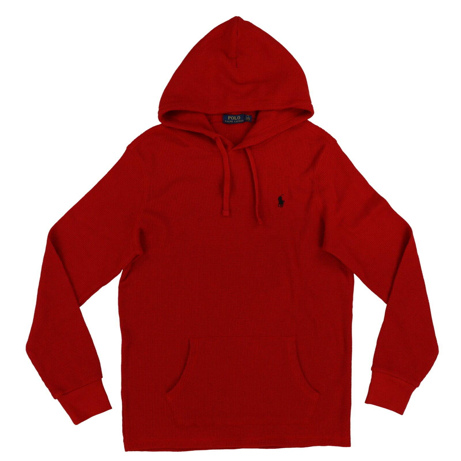 Ralph Lauren Men's Waffle-Knit Hooded Long Sleeve T-Shirt - Medium, Red | Casual Wear & Layering Essential for Fall & Winter