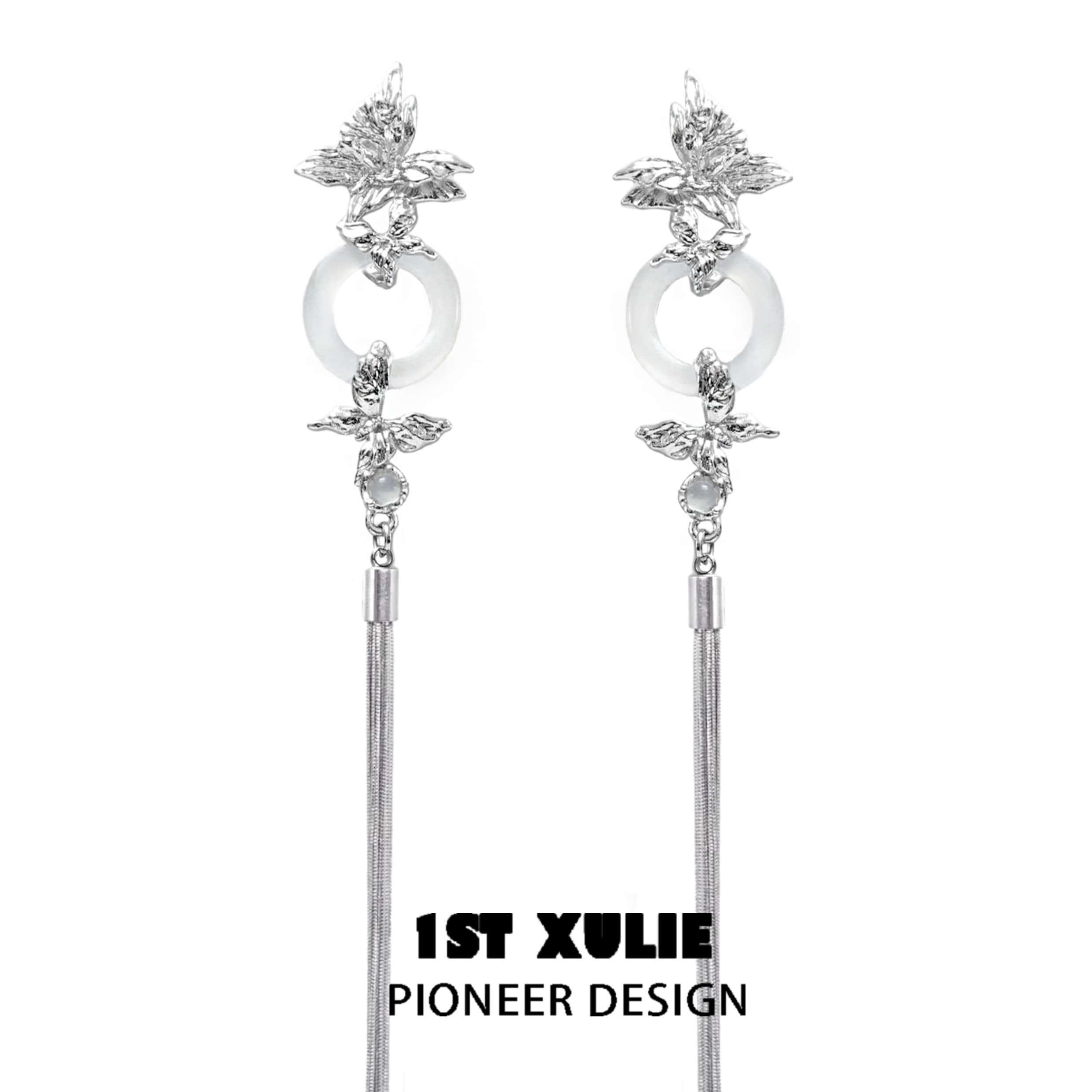18K Gold Plated White Chalcedony Tassel Earrings for Women - Elegant Dangle Earrings for Party, Wedding & Evening Wear - Whiterfly™ Jewelry Collection
