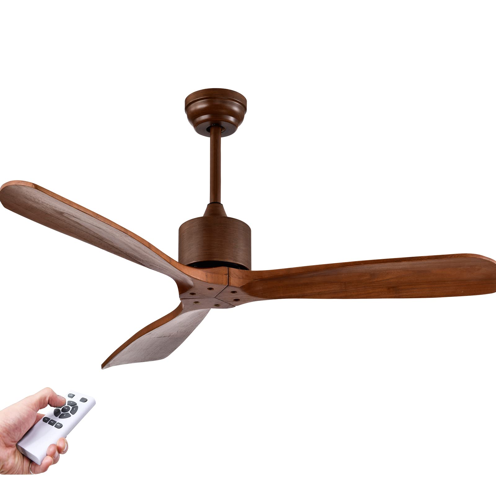 COSTWAY 52 Inch Modern Farmhouse Ceiling Fan with Remote Control - Reversible DC Motor, 8-Hour Timer & 5 Speed Settings - Ultra Quiet Low Profile Wood Blades for Indoor/Outdoor Use - Perfect for Living Room, Bedroom, Patio or Covered Porch (Brown, No Light)