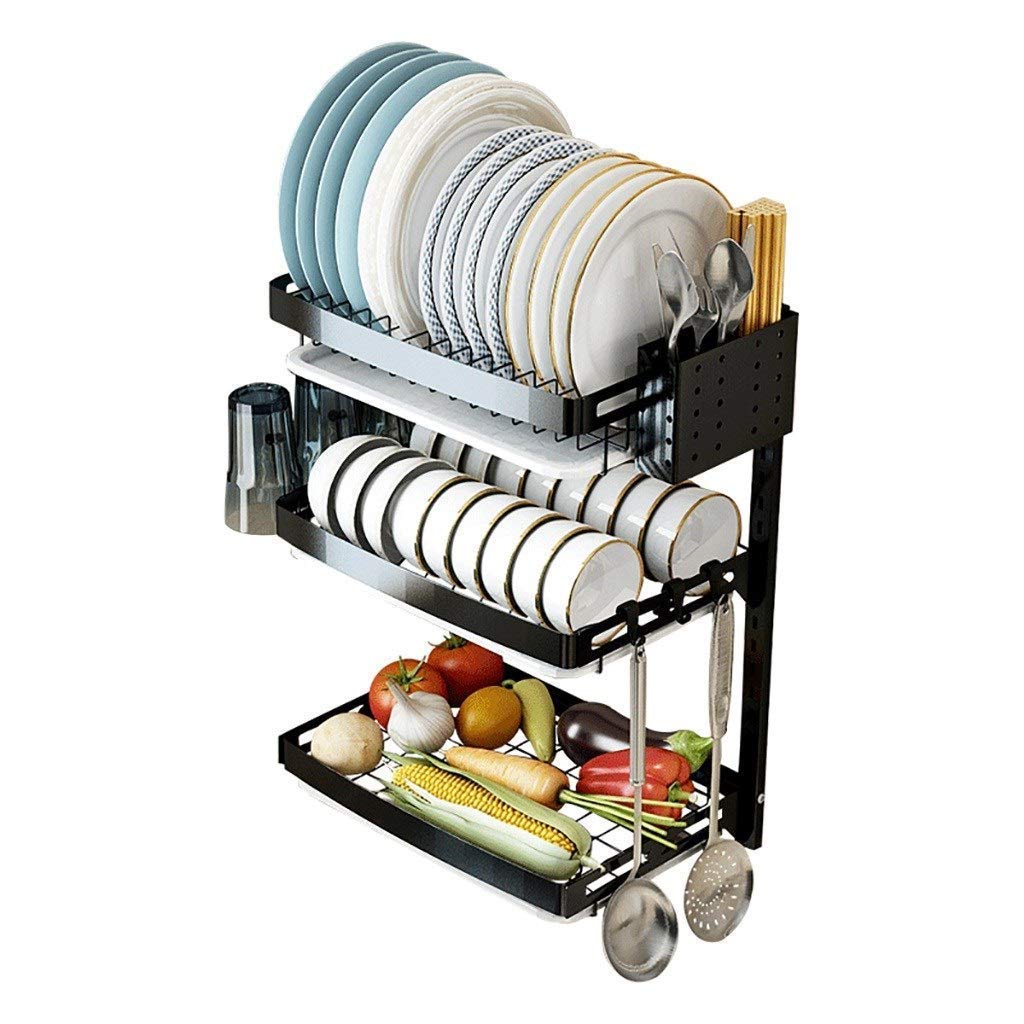 3-Layer Stainless Steel Dish Drain Rack with Chopstick & Knife Holder - 50.5x57x27cm Kitchen Storage Organizer | Durable Space-Saving Solution for Small Kitchens & Dish Drying