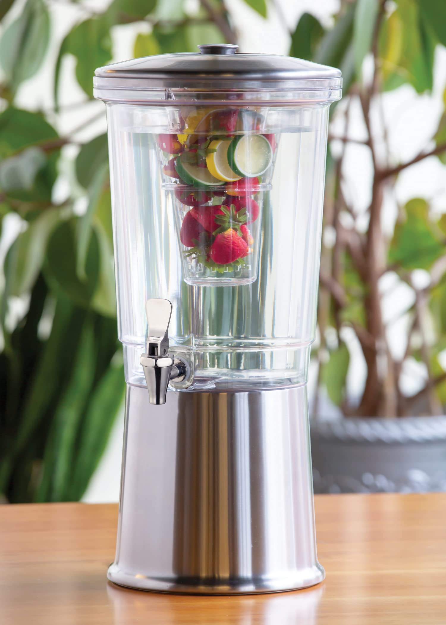 3 Gallon Double Wall Beverage Dispenser with Infuser Tube - Brushed Stainless Steel, Traditional Base - Perfect for Parties, Events & Outdoor Gatherings