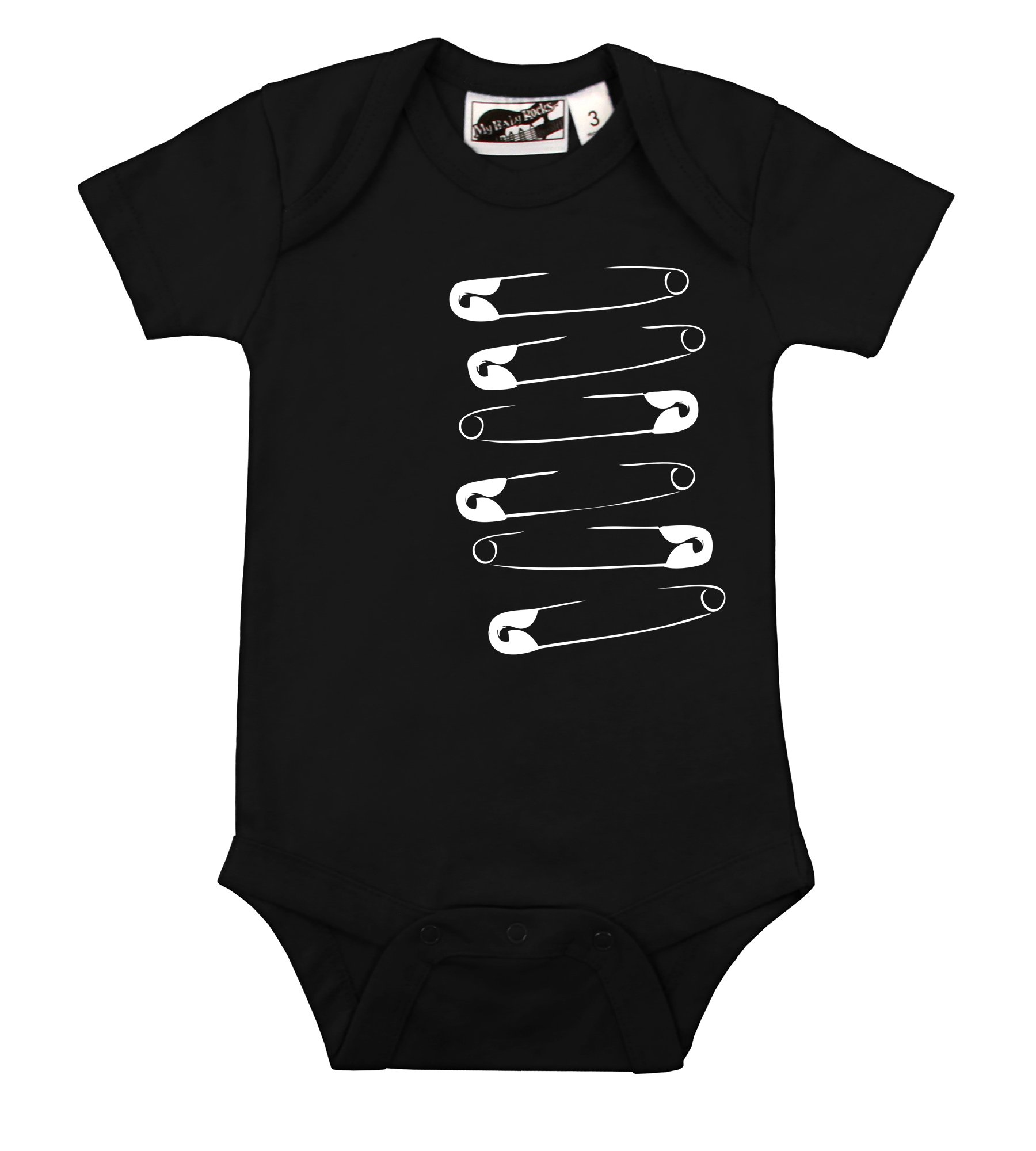 Baby Safety Pins Black Onesie for Newborns & Infants
