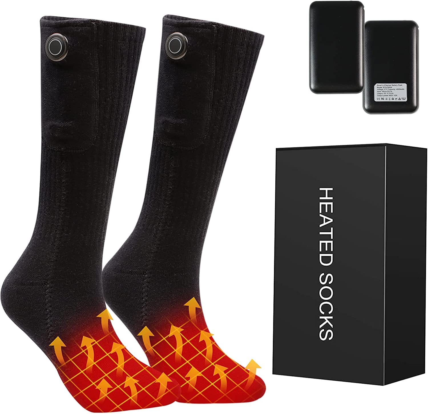 Rechargeable Heated Socks for Men & Women - 5000mAh Battery Electric Warm Socks for Skiing, Motorcycling, Cycling, Camping & Outdoor Activities - Cold Weather Foot Warmers for Winter Sports & Daily Use