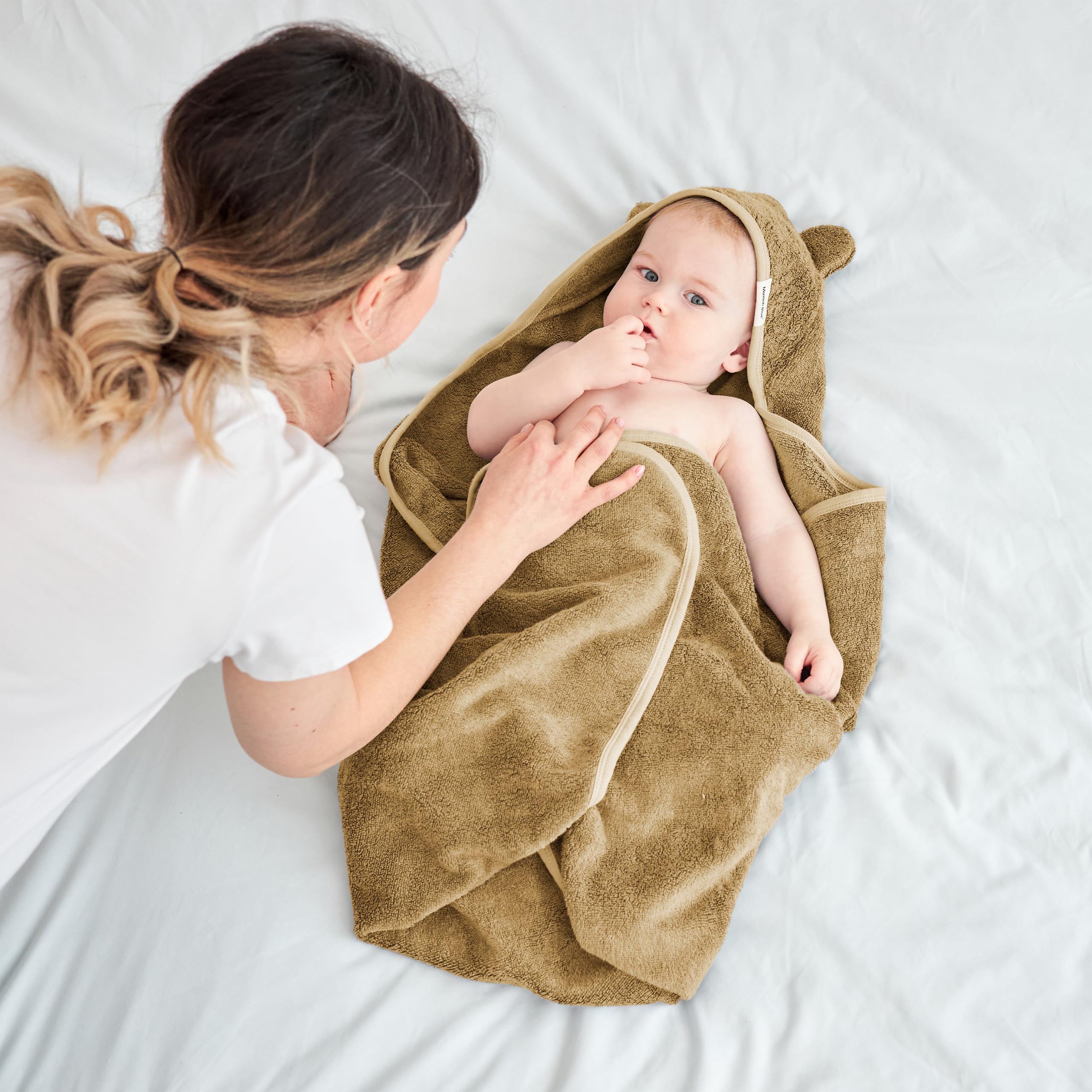 Soft Baby Bath Towel with Cute Bear Ears - 600 GSM 35x35 Inch Cozy Toddler Towel for Boys & Girls - Newborn, Infant & Toddler Hooded Towel (Brown Sugar) - Perfect for Bath Time, Swimming & Spa Days