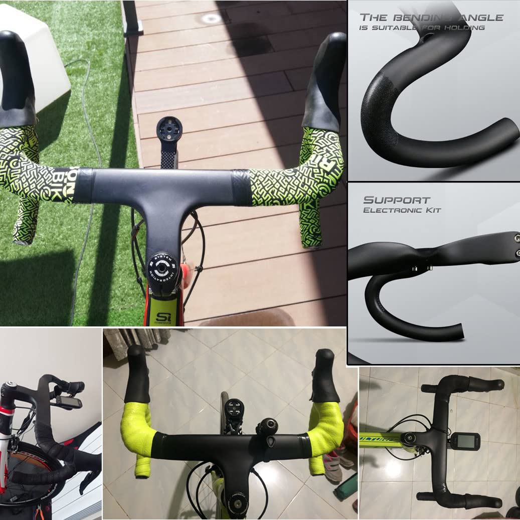 Premium Carbon Fiber Road Bike Handlebar - 40/42/44cm UD Matte Aero Design for Speed & Performance | Lightweight Integrated Handlebars for Road Cycling, Racing & Training (440x110mm)