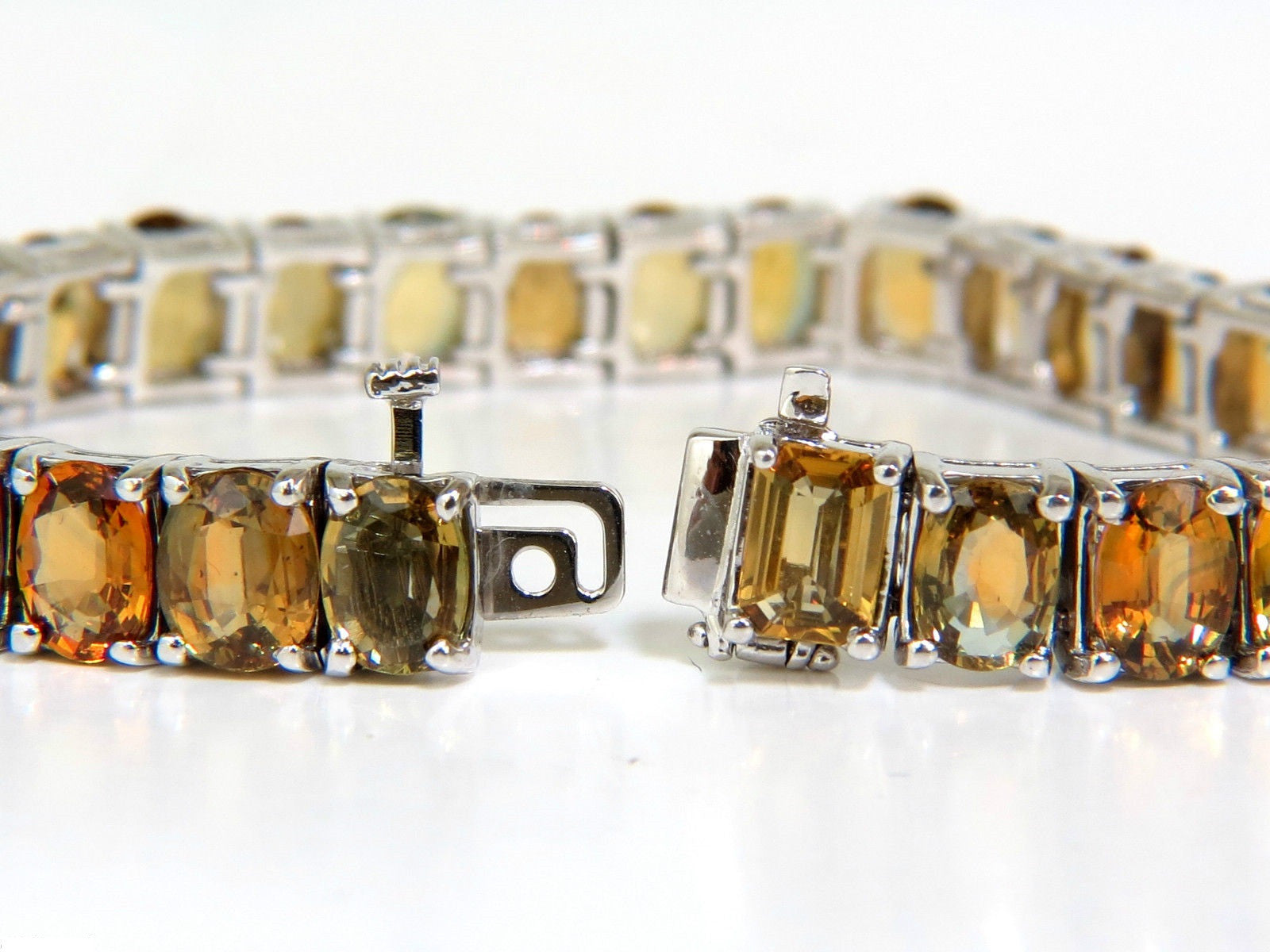 33.00ct Natural Yellow Green Orange Sapphire Tennis Bracelet - Elegant Gemstone Jewelry for Women, Perfect for Weddings, Parties & Special Occasions