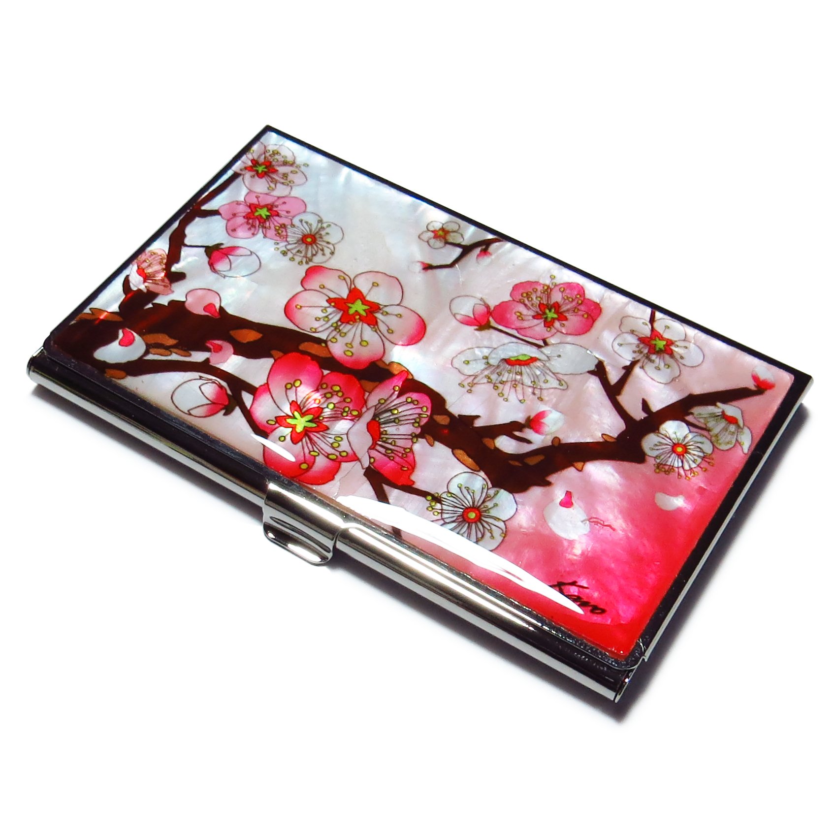 Pearl Business Card Holder - Metal Travel Wallet for Women, Apricot Pink - Perfect for Office & Gifts