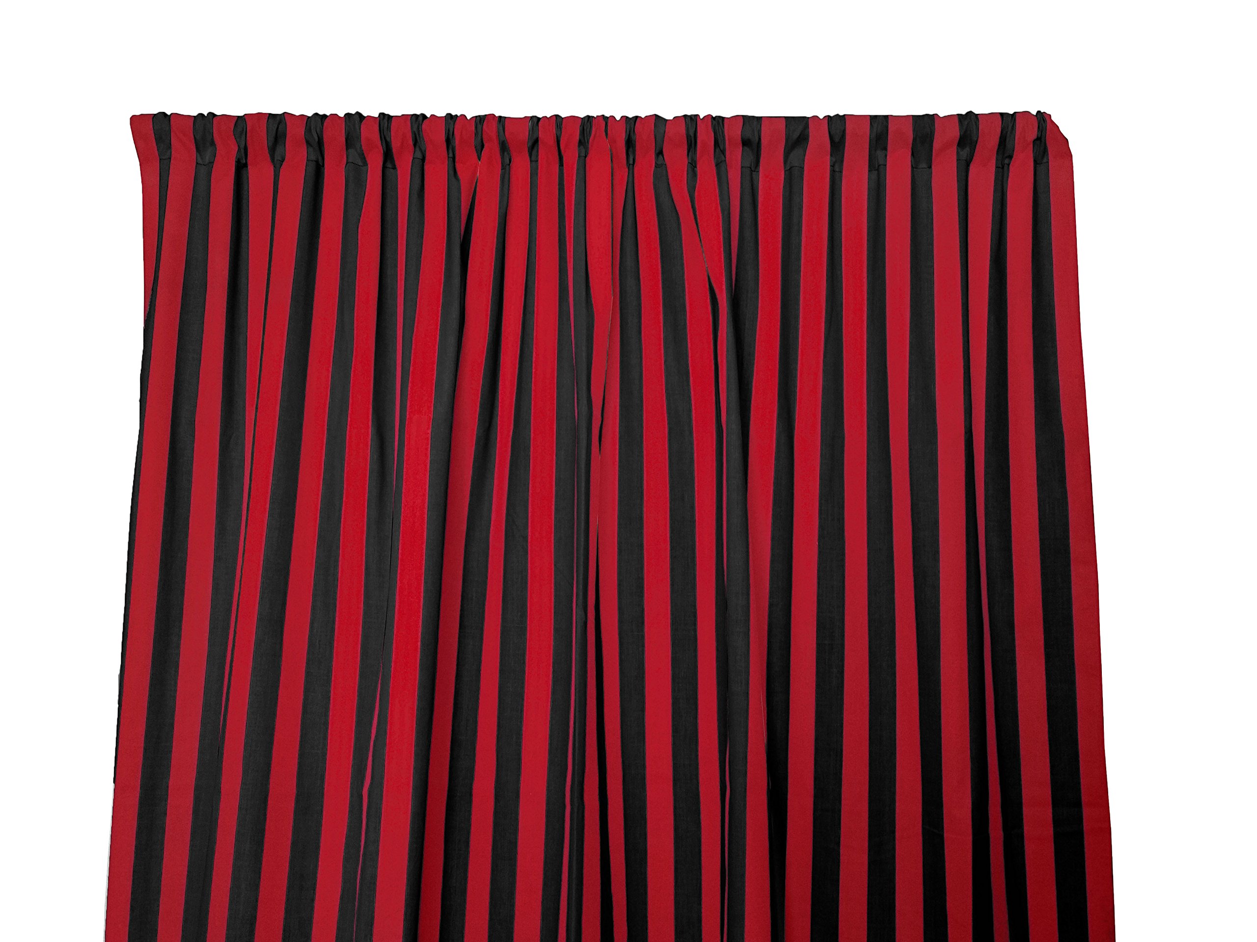 Lovemyfabric 1 Inch Cotton Striped Print Curtain Panel - 58 Inch Wide Window Treatment for Home Decor, Photography Backdrop - Ideal for Kids Bedroom, Nursery, Party Decor & Kitchen - 63 Inch Length in Red & Black Colors
