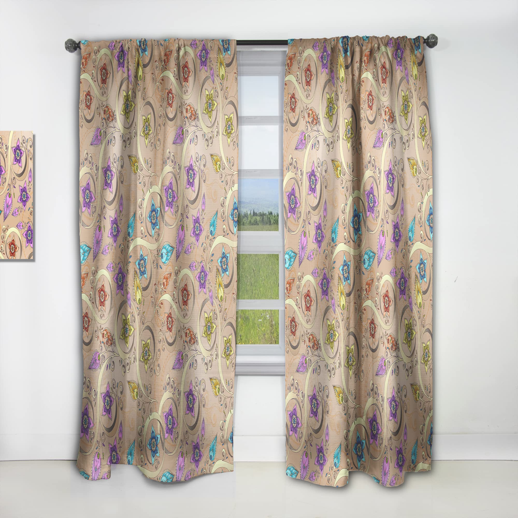 DesignQ Floral Pattern Thermal Insulated Curtains - Single Panel 52x63 Inches - Elegant Ornamental Flower Drapes for Bedroom & Living Room - Perfect for Home Decor, Light Control & Energy Saving