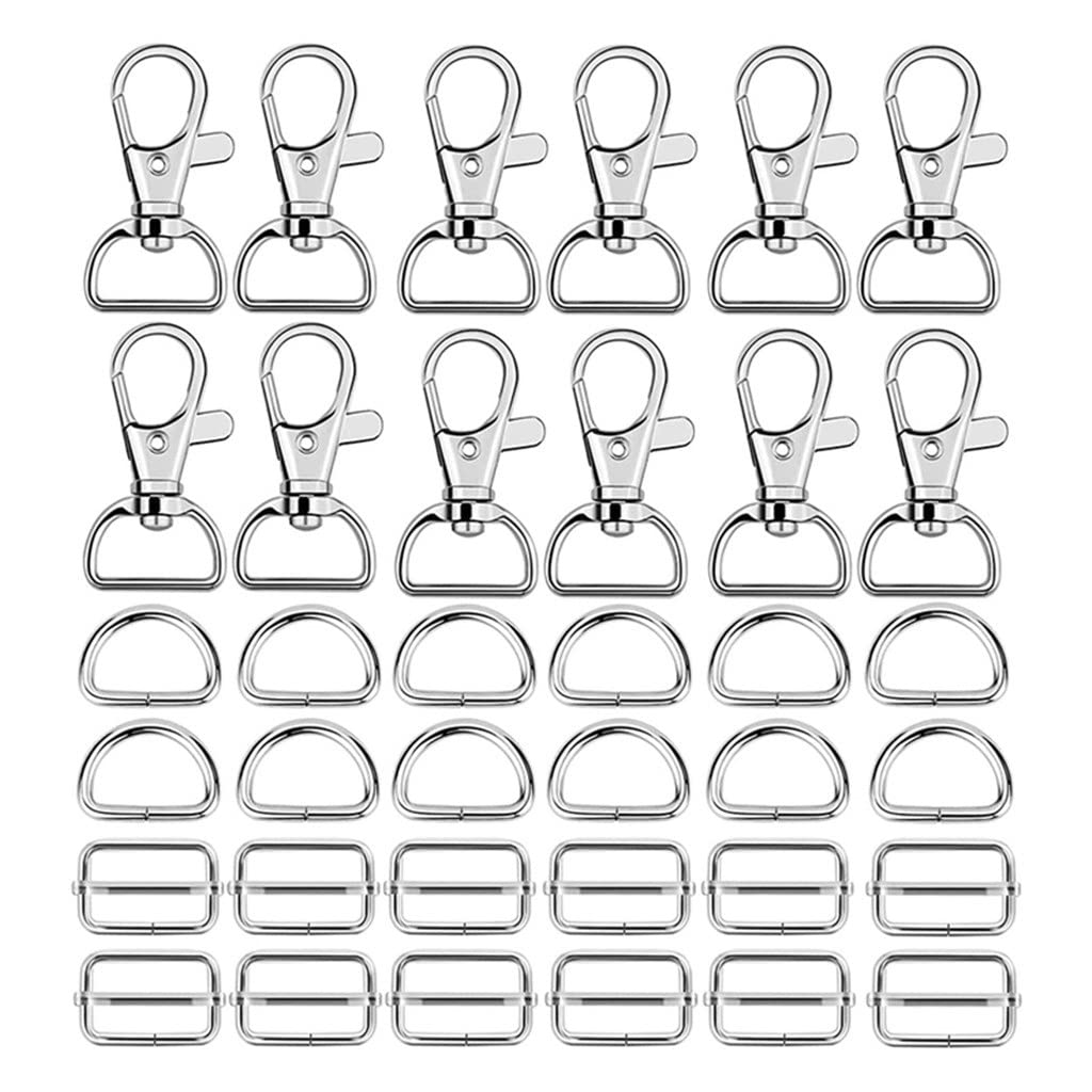 60 Pcs Bulk Metal Keychain Set with Swivel Snap Hooks, D Rings & Slide Buckles - Handbag Purse Hardware Fasteners for DIY Crafts, Luggage Tags & Key Organization (One Size, Assorted Colors)