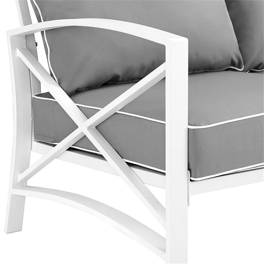 Gray and White Traditional Patio Loveseat - Outdoor Garden Furniture for Relaxing in Backyard, Porch or Balcony