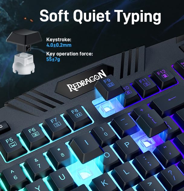 Redragon S101 RGB Backlit Gaming Keyboard and Mouse Combo - Programmable Macro Keys, Software Control - Perfect for PC Gaming, Office Work, and Streaming Setup