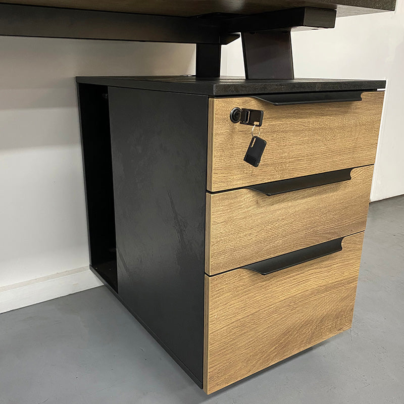 ARTO Single Workstation Desk with Right Cabinet - 1.2M Warm Oak & Black Finish - Perfect for Home Office, Study Room or Small Workspace
