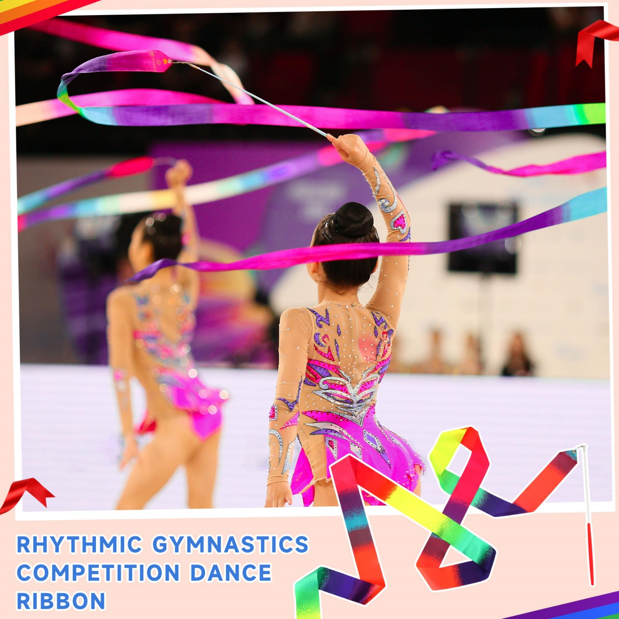 Yilloog 78.7 Inch Gymnastics Ribbon Wands - Rainbow Artistic Dance Streamers for Kids, Party Favors & Birthday Decorations | Perfect for Girls' Dance Performances, Birthday Games & Gymnastics Practice