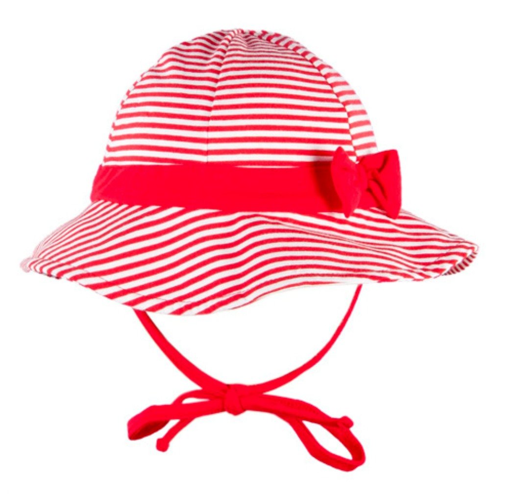 Baby Girls Red Stripe Sun Hat for Toddlers - UV Protection Wide Brim Summer Beach Hat for Outdoor Play, Pool Party & Vacation