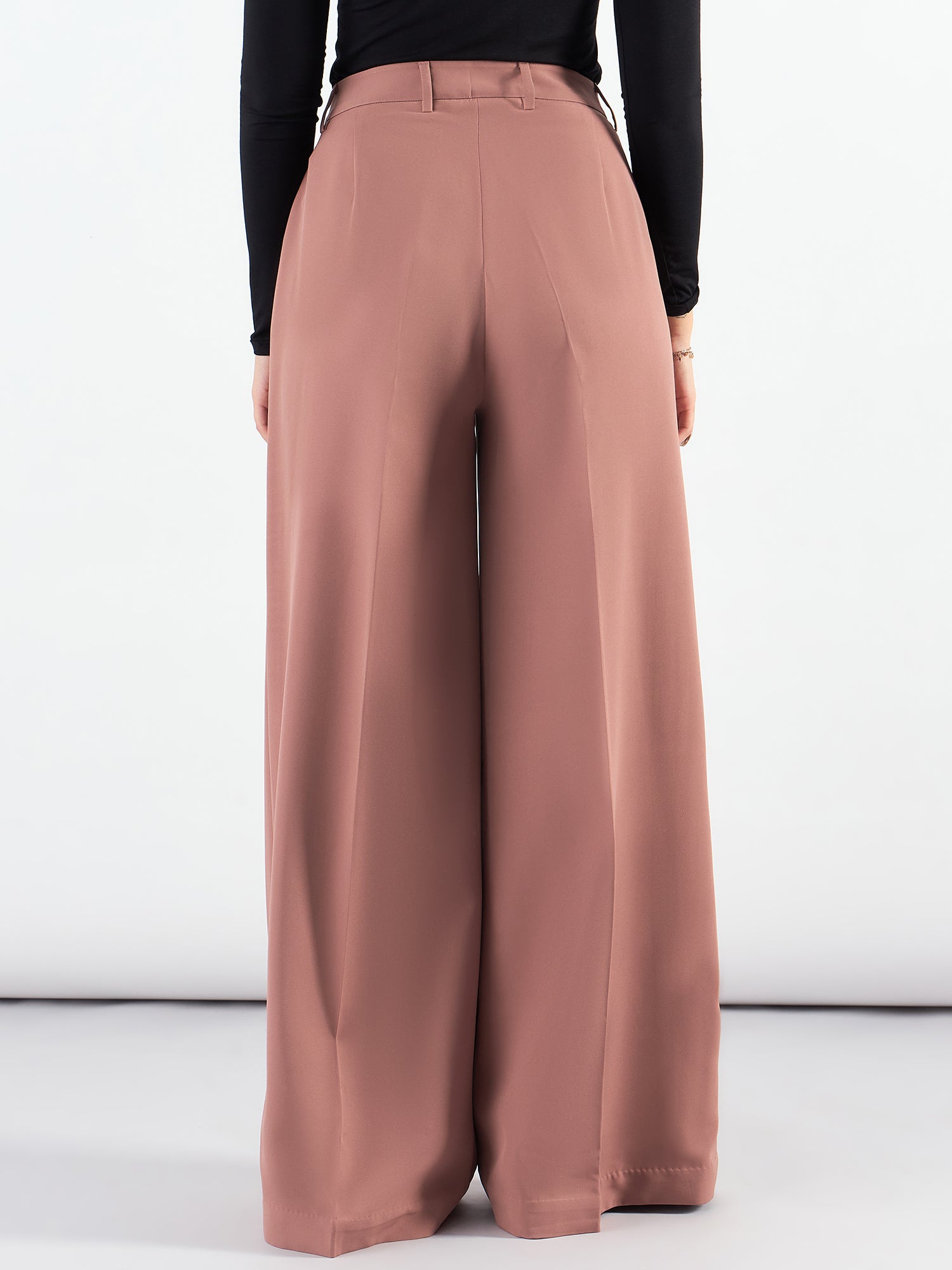 Dusty Peach High Waisted Wide Leg Pants - Stretchy Comfort Fabric, Relaxed Straight Fit Trousers for Women | Perfect for Office Wear, Casual Outings & Travel